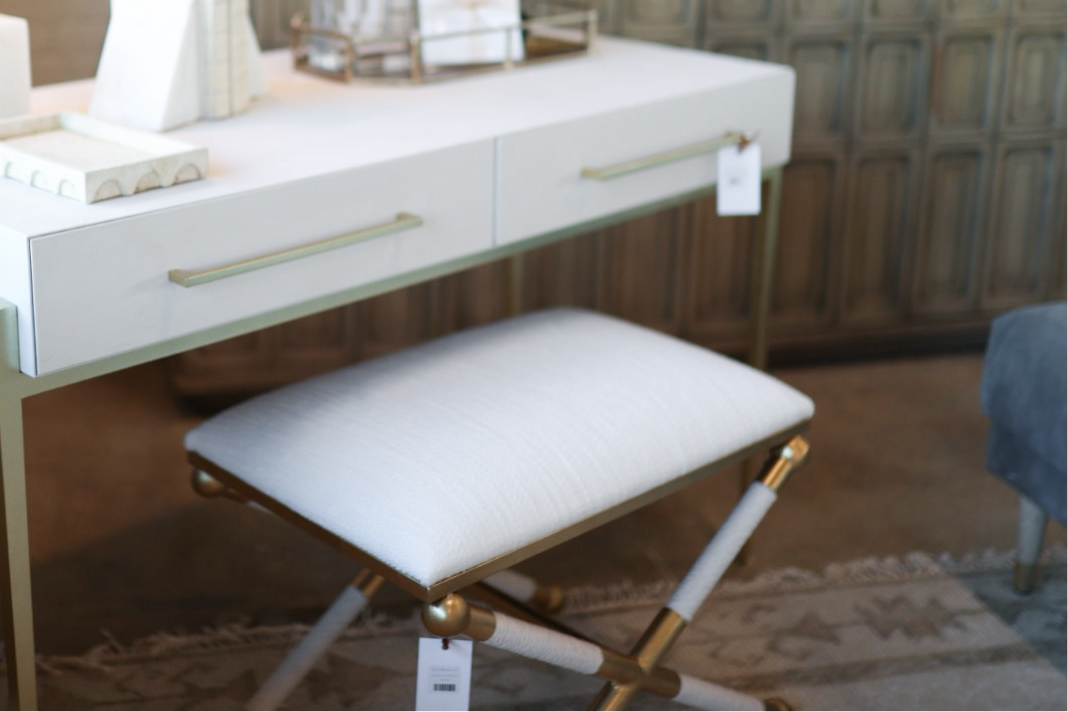 Campaign Linen Accent Stool