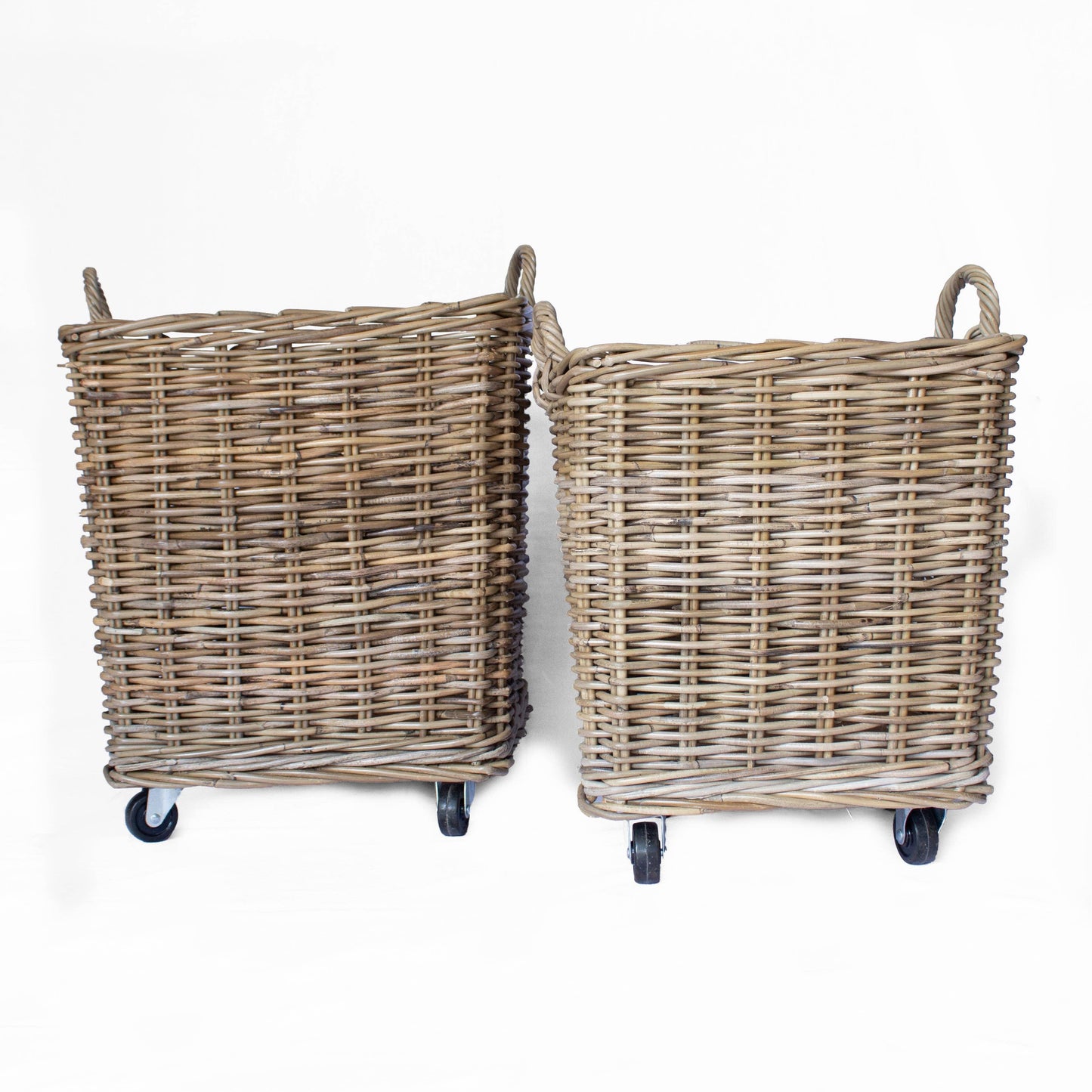 Rattan Square Kubu Grey Storage Baskets on Wheels