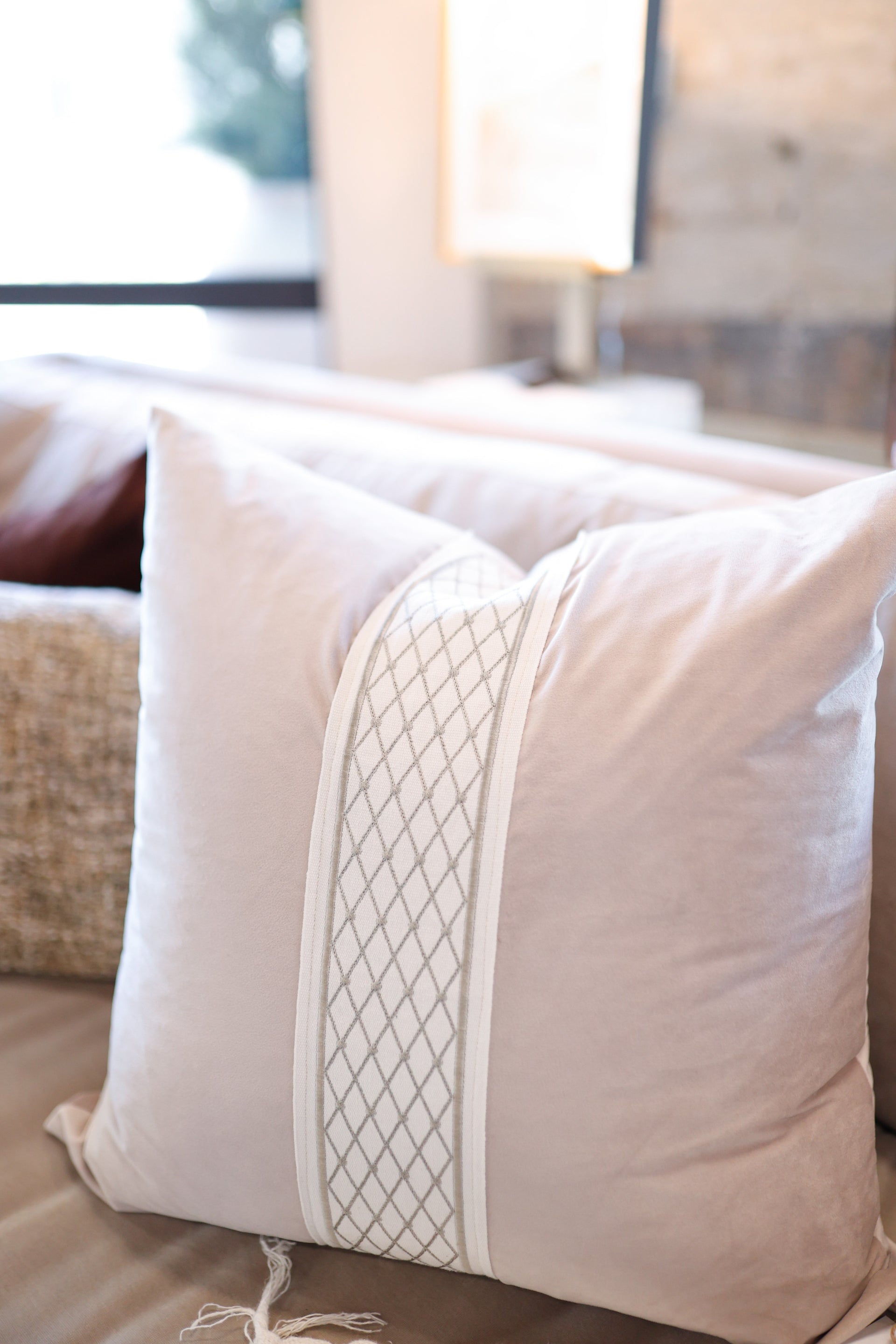 Silver Pillow with Trim