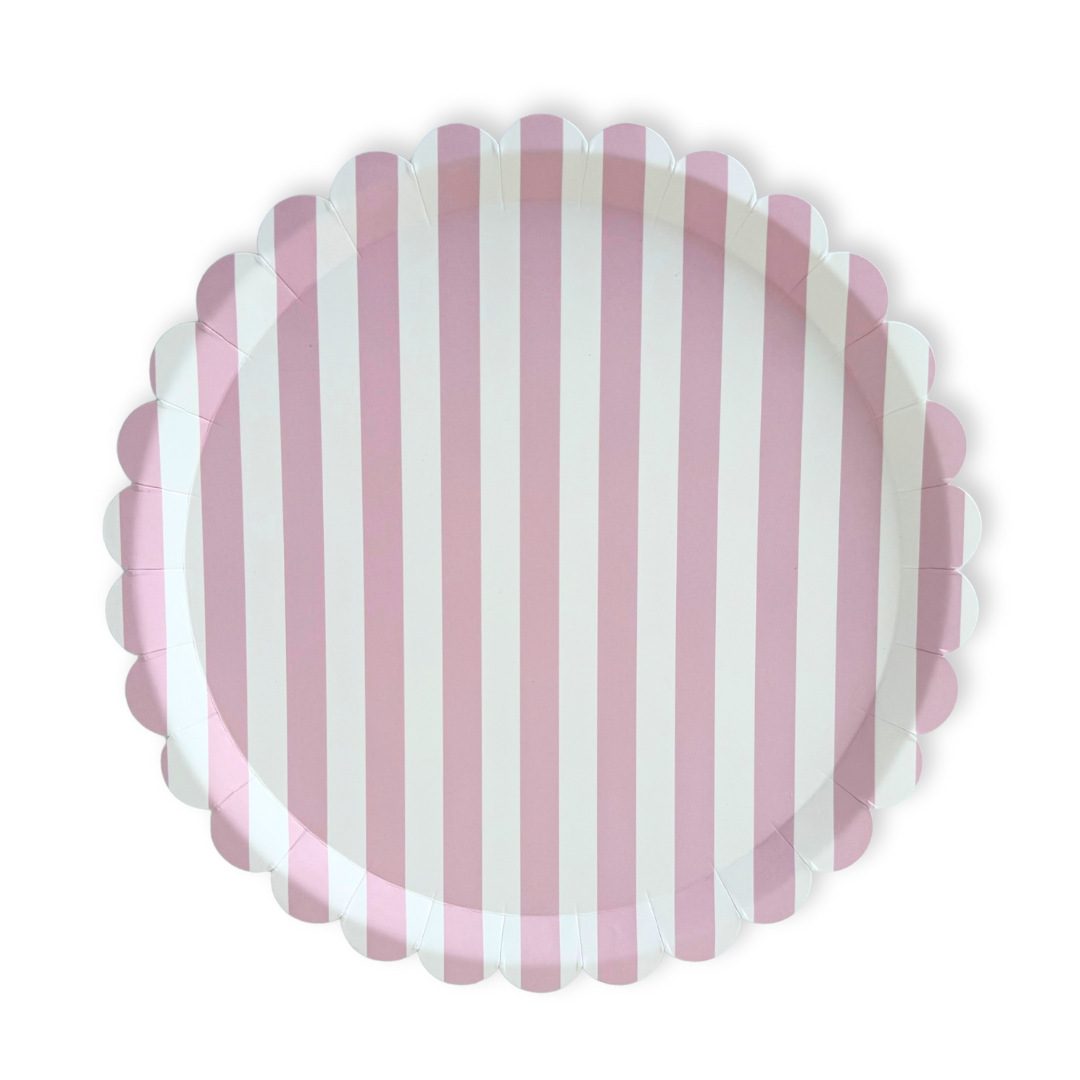 Classic Striped Pink Scalloped Dinner Plate, 12pcs