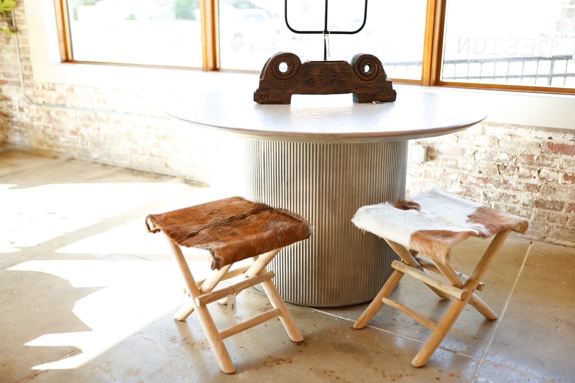 Teakwood & Goat Fur Folding Stool (2 Styles)