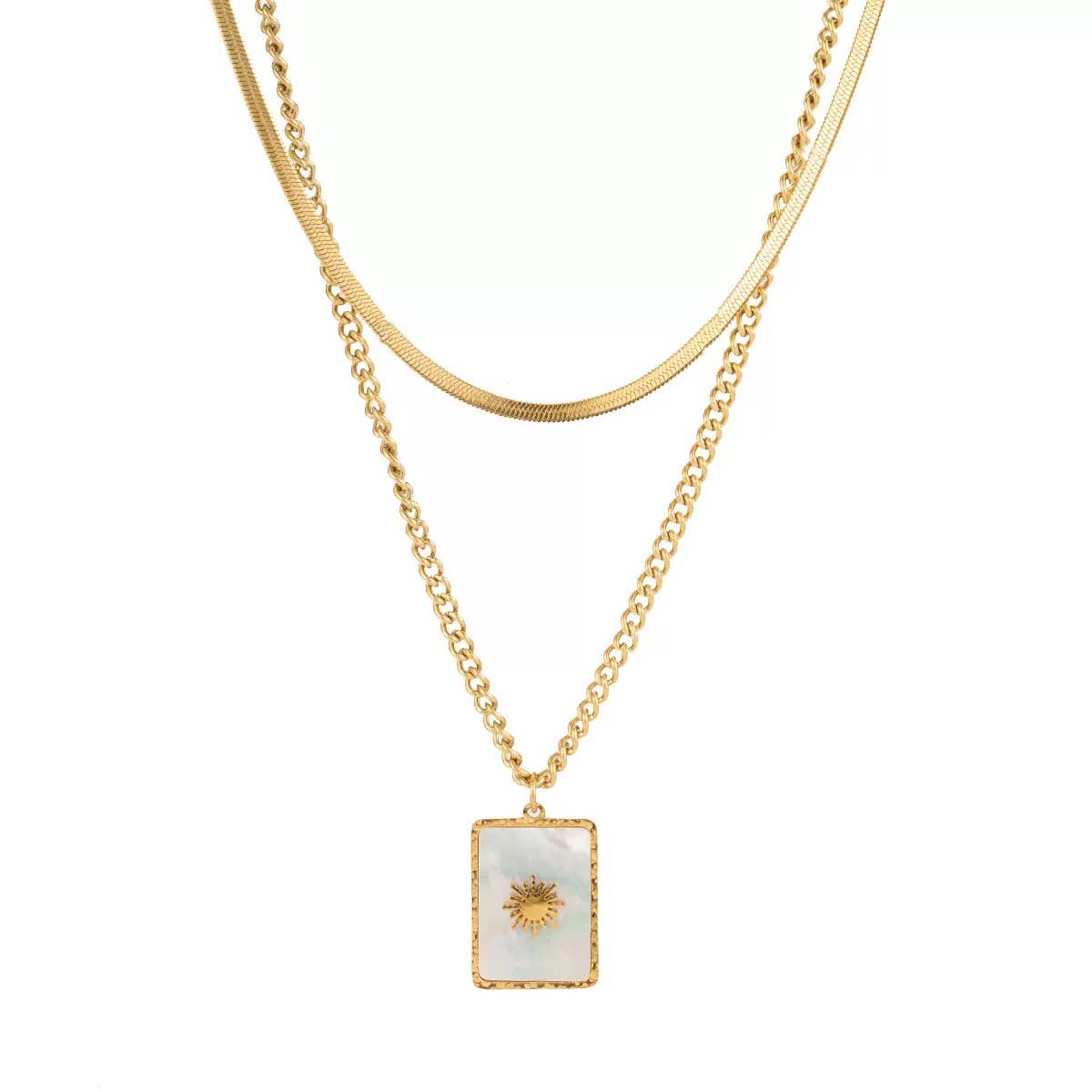 Layered Gold Sunburst Mother of Pearl Necklace Waterproof