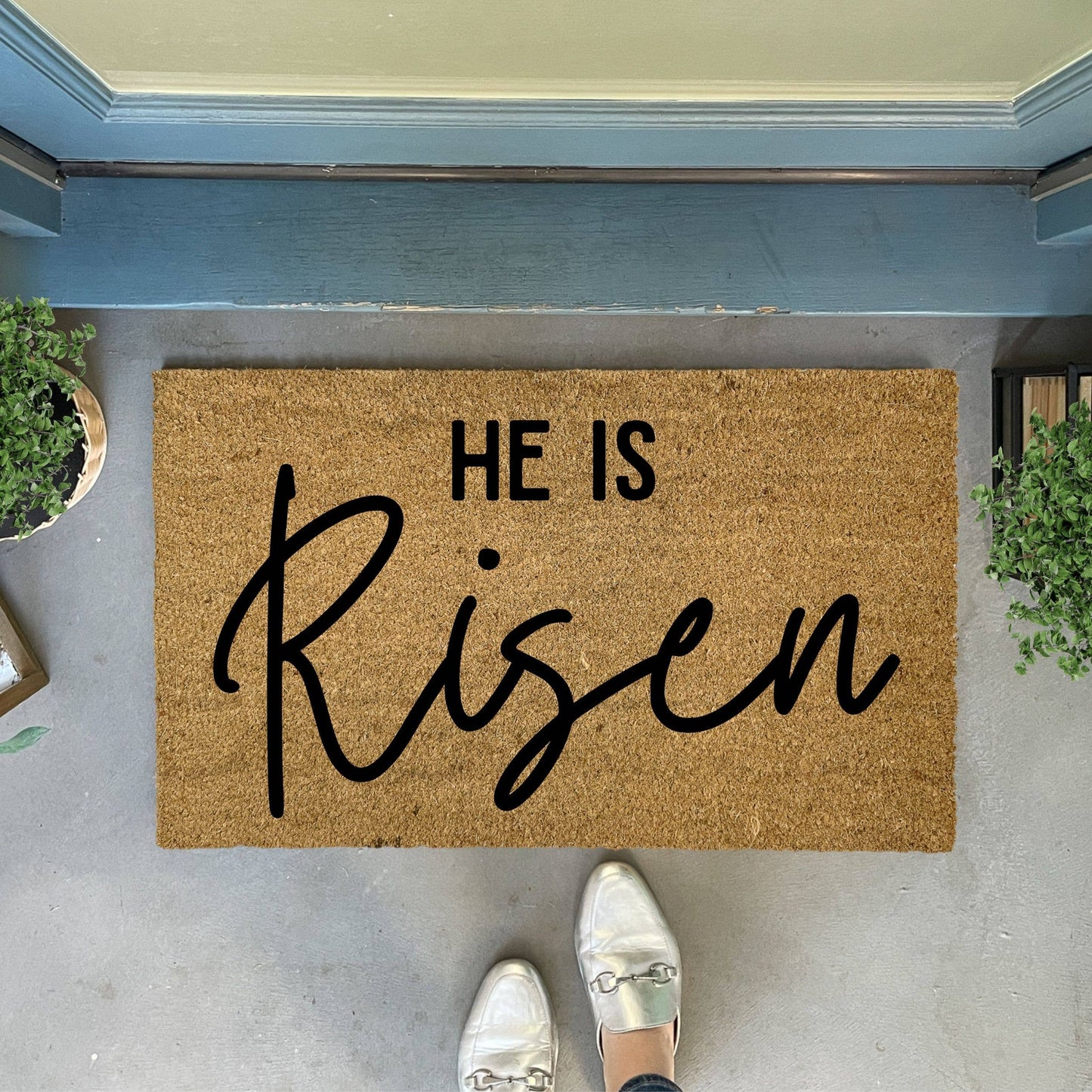 He Is Risen Easter Doormat