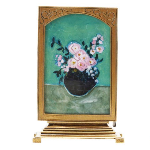 Pewter & Glass Standing Photo Frame with Art - 7 1/2” Tall