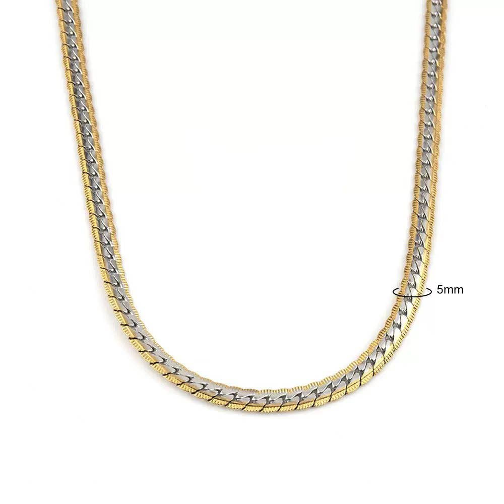 5 mm-Silver and Gold Mixed Metal Cuban Chain Necklace