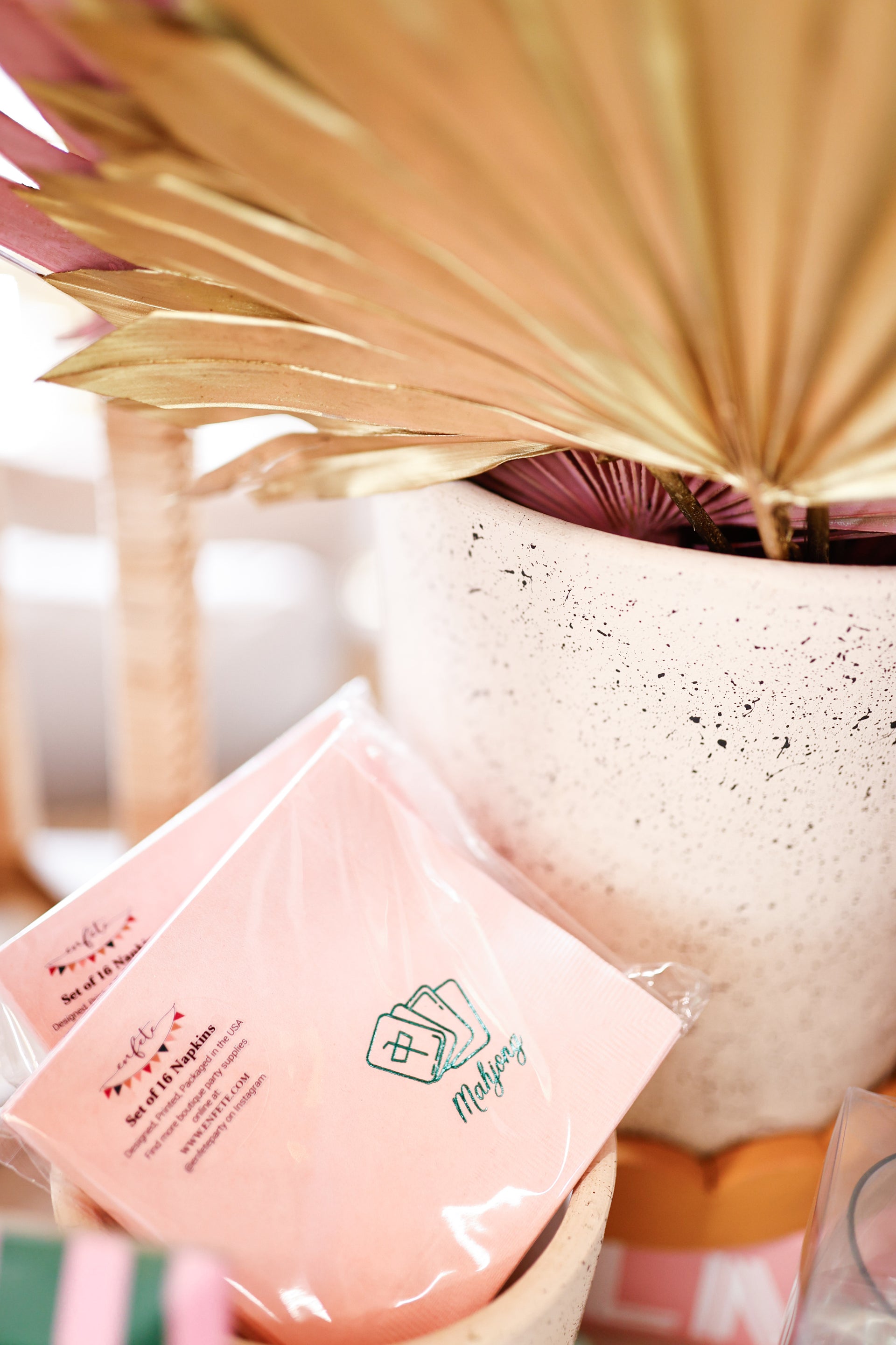Blush Pink Mahjong Tile Cocktail Napkins | Set of 16