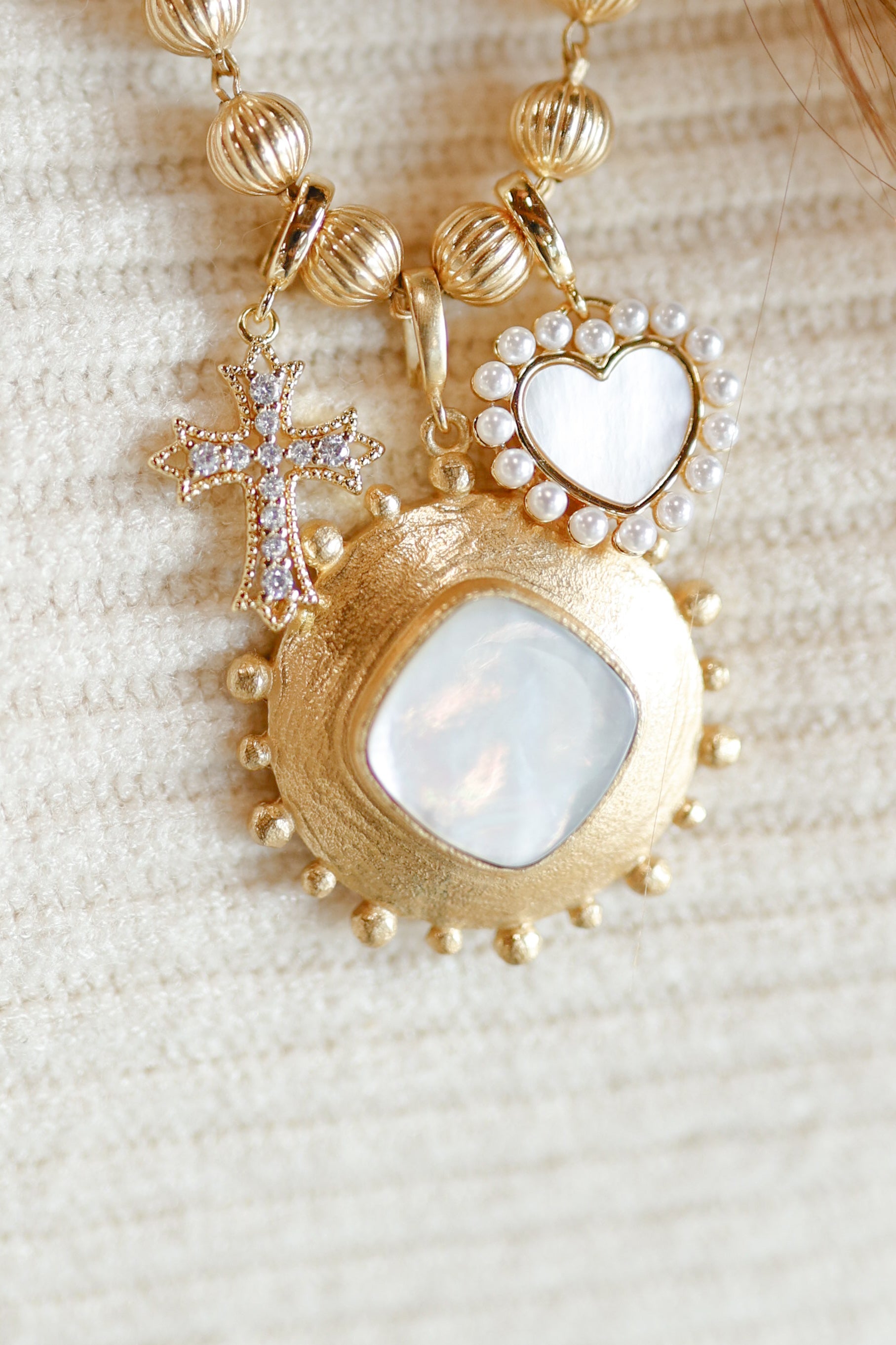 Gold Charm - Round with Pearl Inlay
