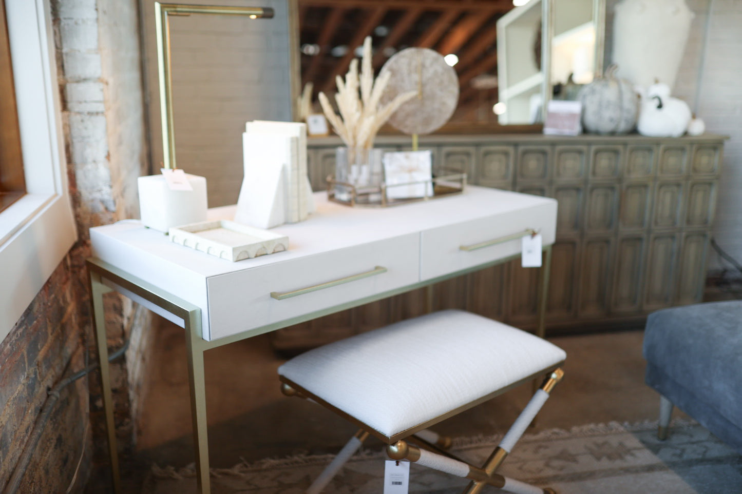 Campaign Linen Accent Stool