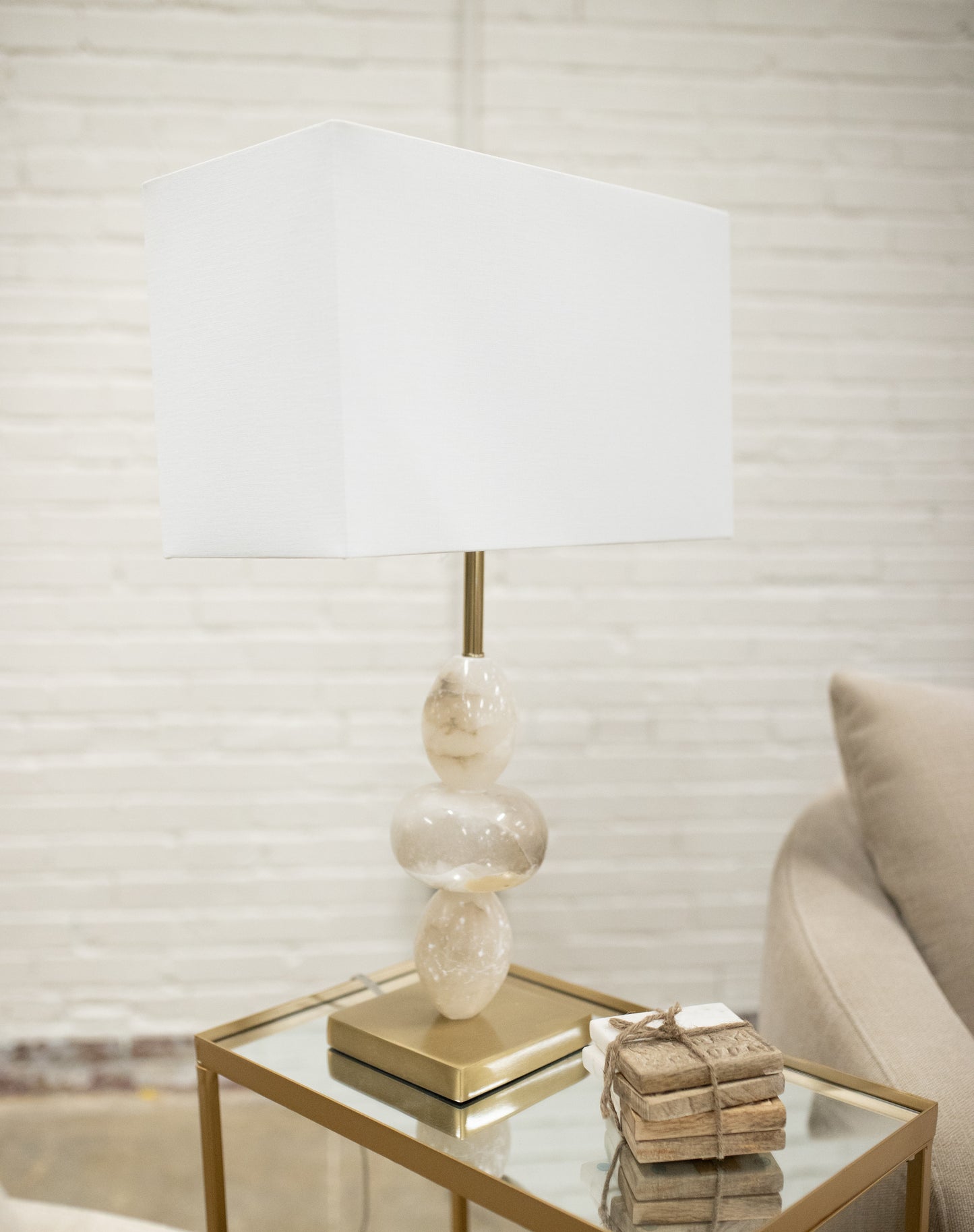 Three Tiered Round Table Lamp with Drum Shade