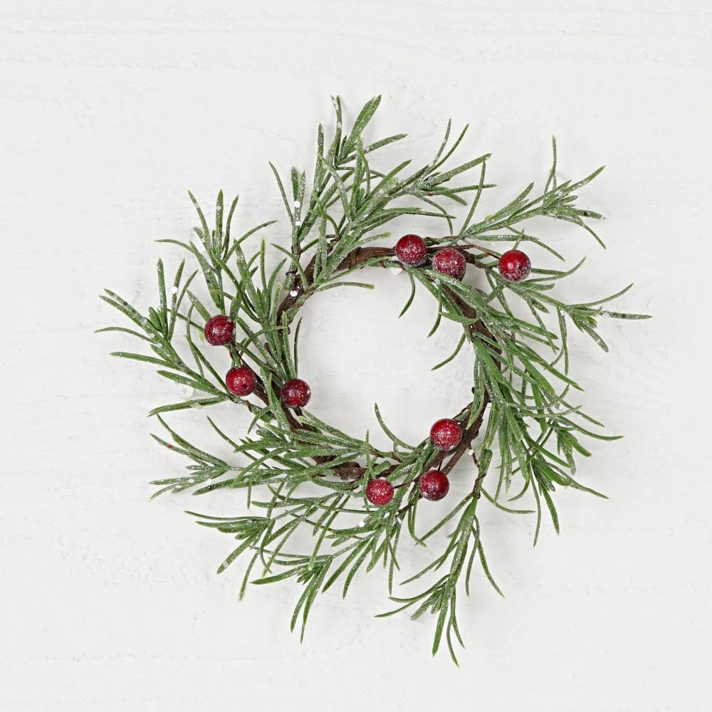 32183-3.5in(9)Ring-Sparkled glittered Grass w. red berries