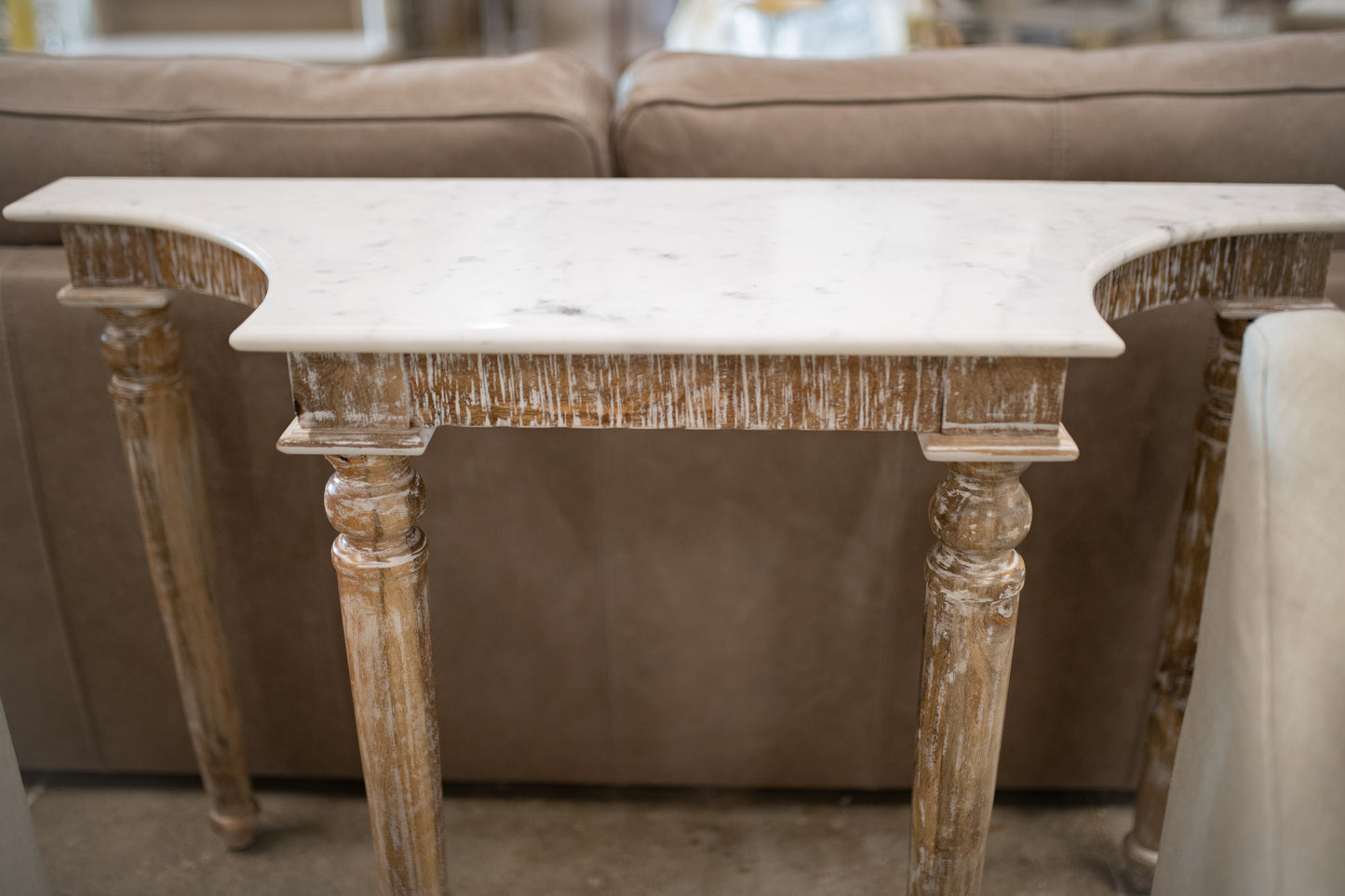 Mango Wood Console Table with White Marble Top