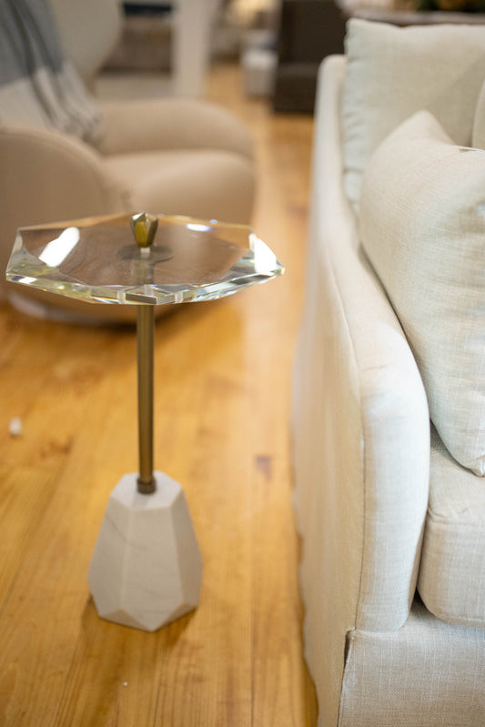 Marble Base Side Table with Unique Glass Tabletop