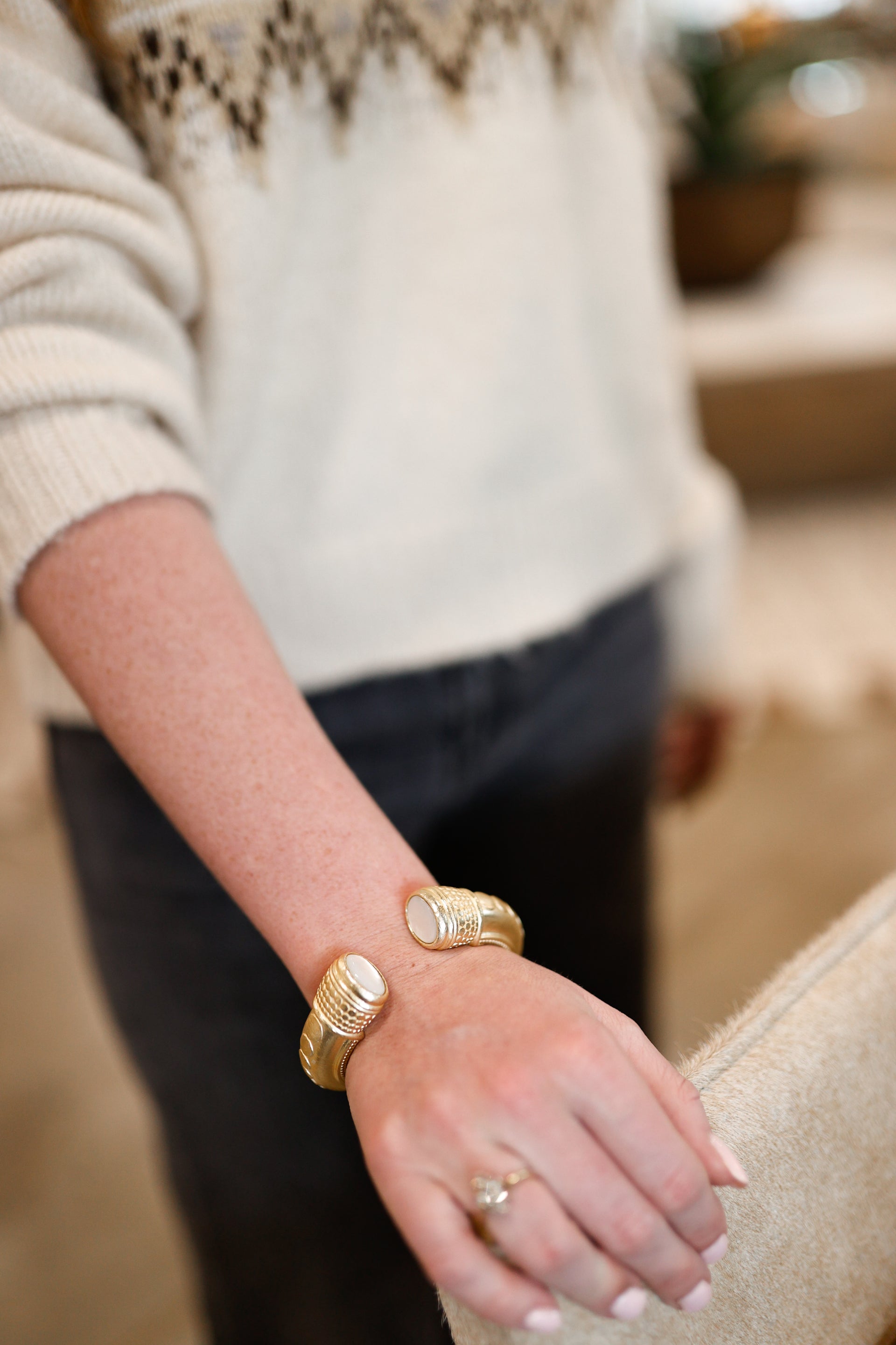 Gold Cuff With Pearl Inlay
