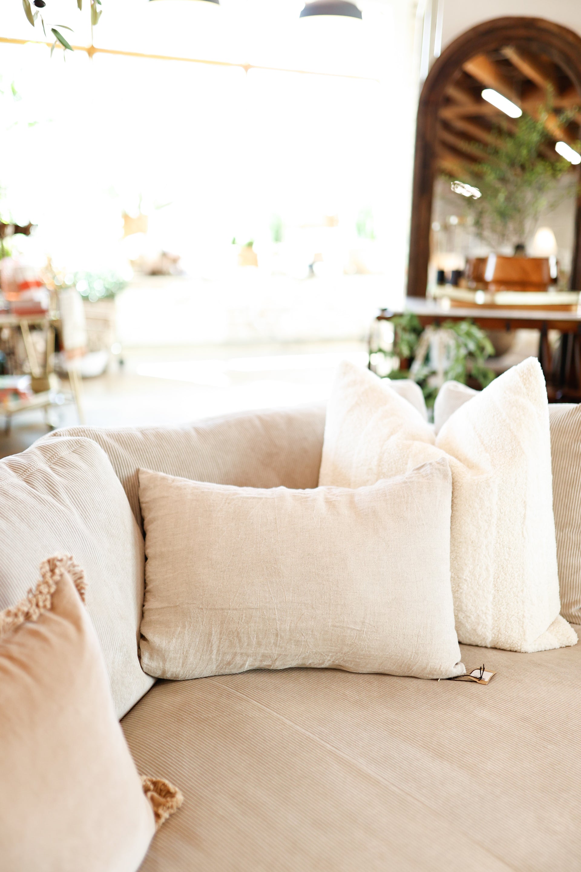 24"L x 16"H Stonewashed Linen Lumbar Pillow, Natural