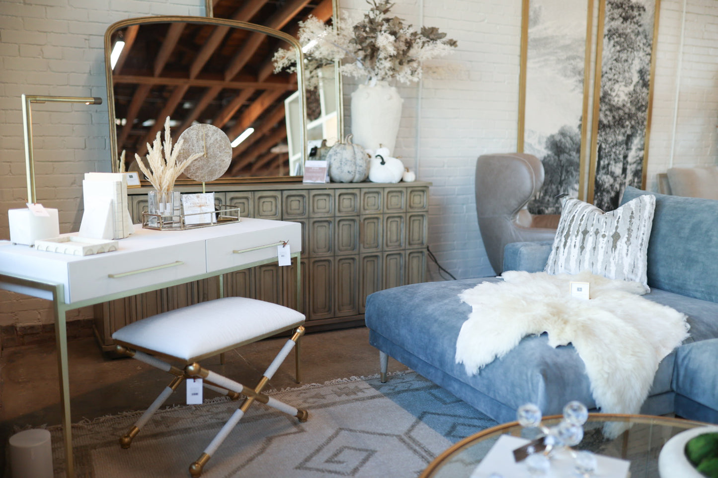 Campaign Linen Accent Stool