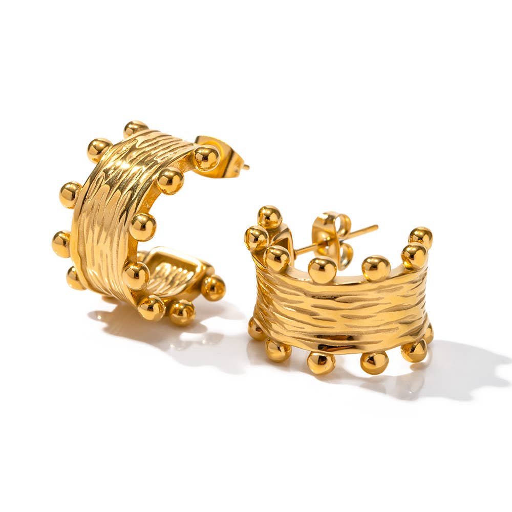 Crown Textured Hoop Earrings Waterproof