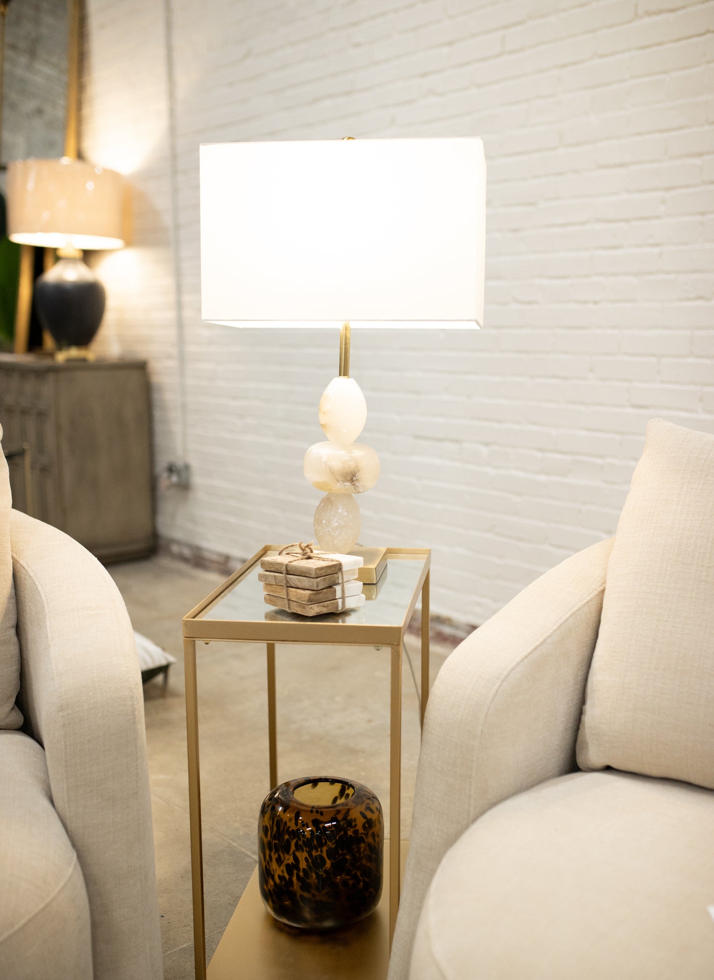 Three Tiered Round Table Lamp with Drum Shade