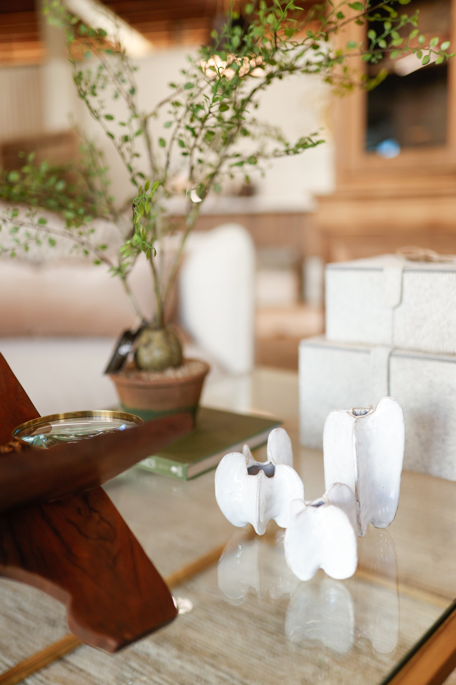 Stoneware Organic Shaped Vase, White, 3 Styles (Each One Will Vary)
