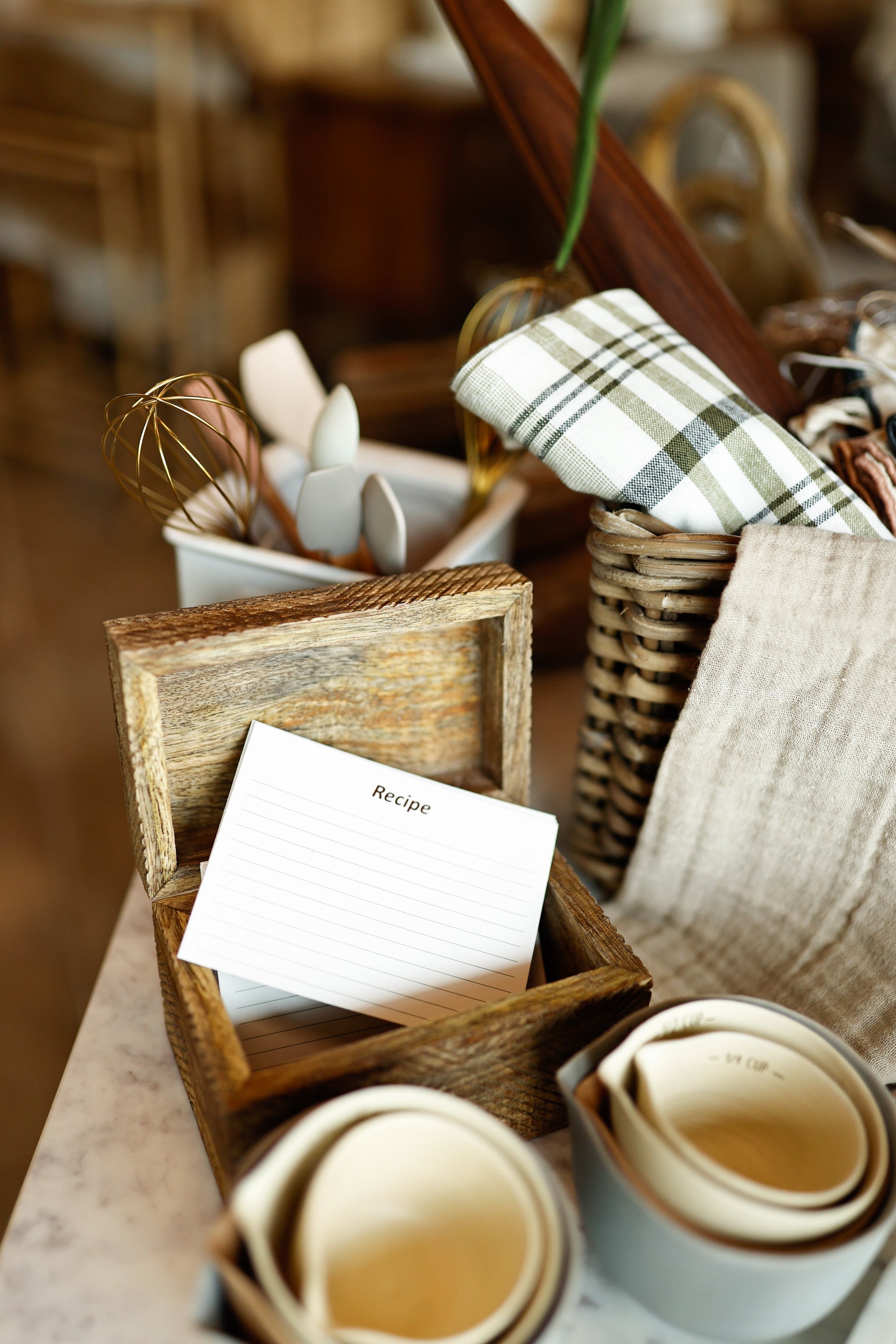 Hand-Carved Mango Wood Recipe Box with 25 Recipe Cards, Natural, Set of 26