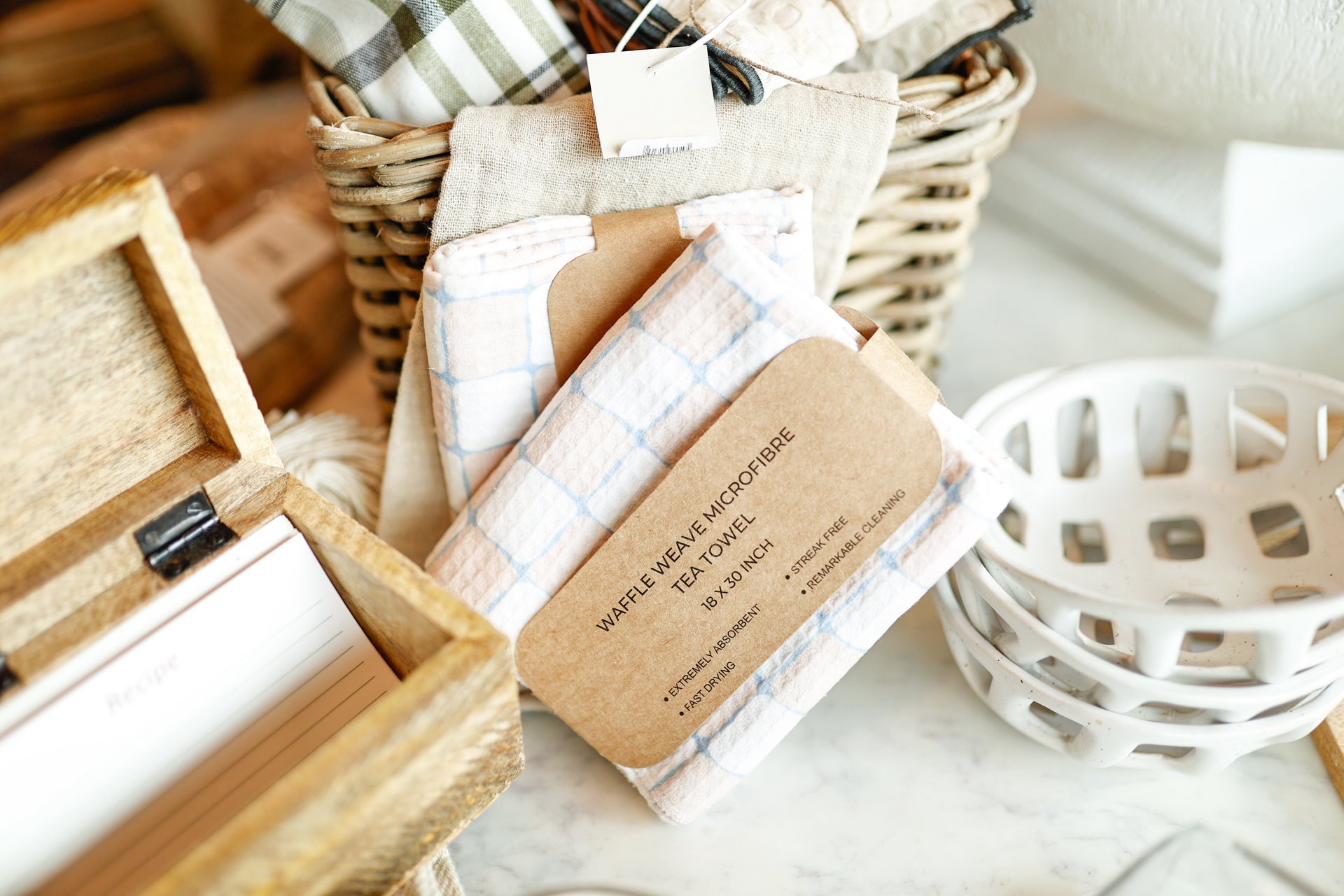 Printed Recycled Microfibre Tea Towel w/ Check Pattern