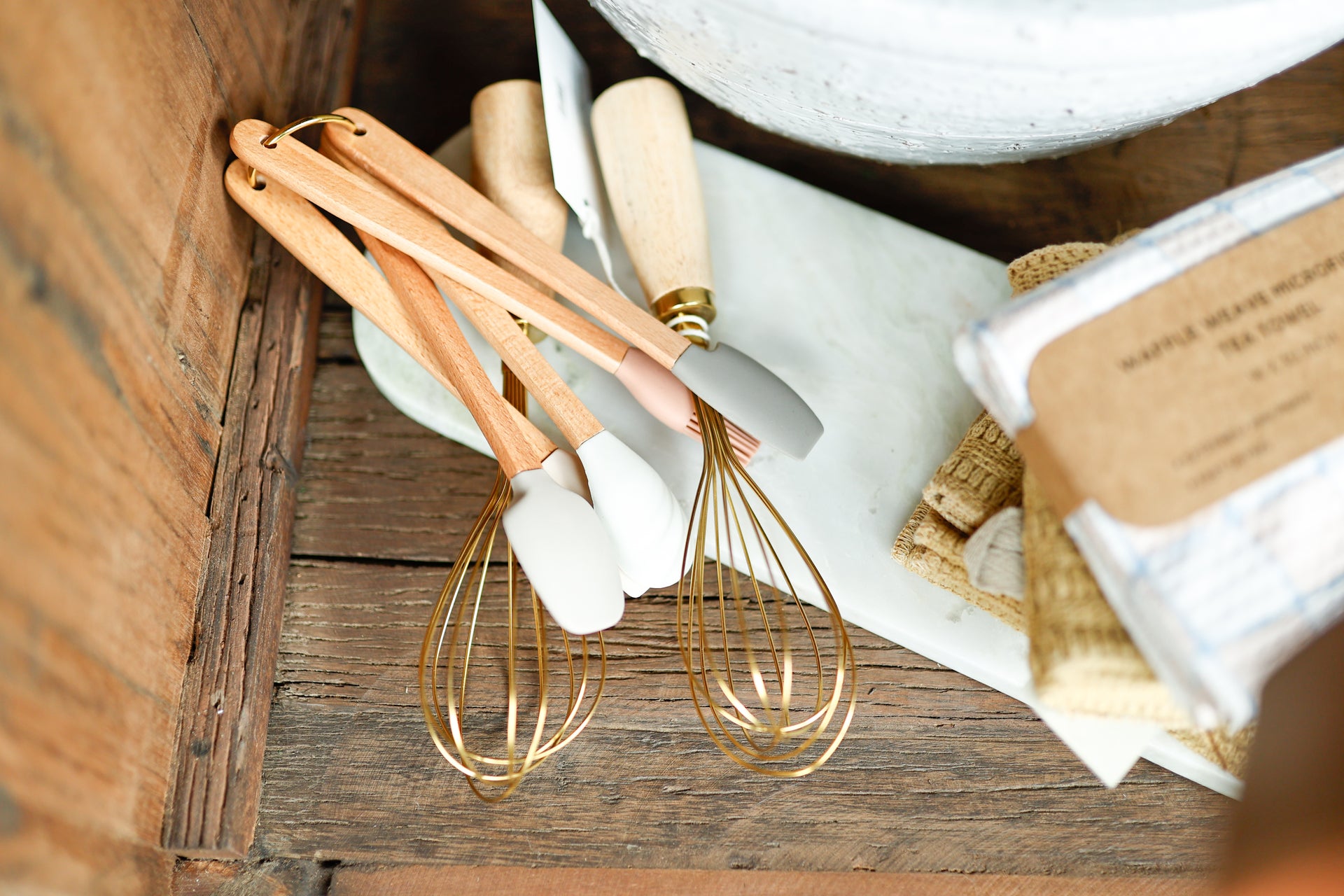Silicone & Beech Wood Mini Kitchen Utensils Neutrals, Set of 5