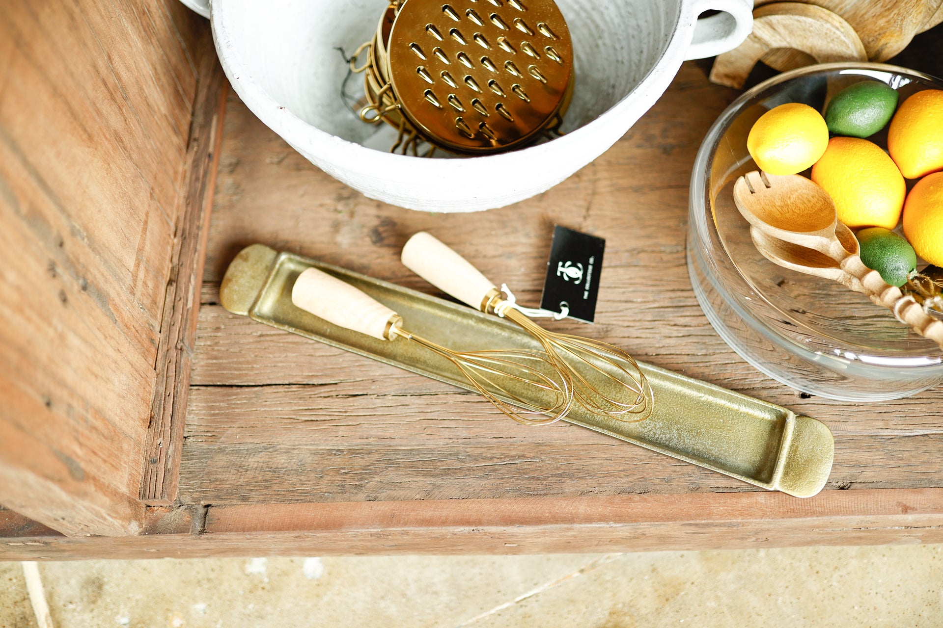 Decorative Cast Aluminum Tray w/ Handles, Antique Brass Finish