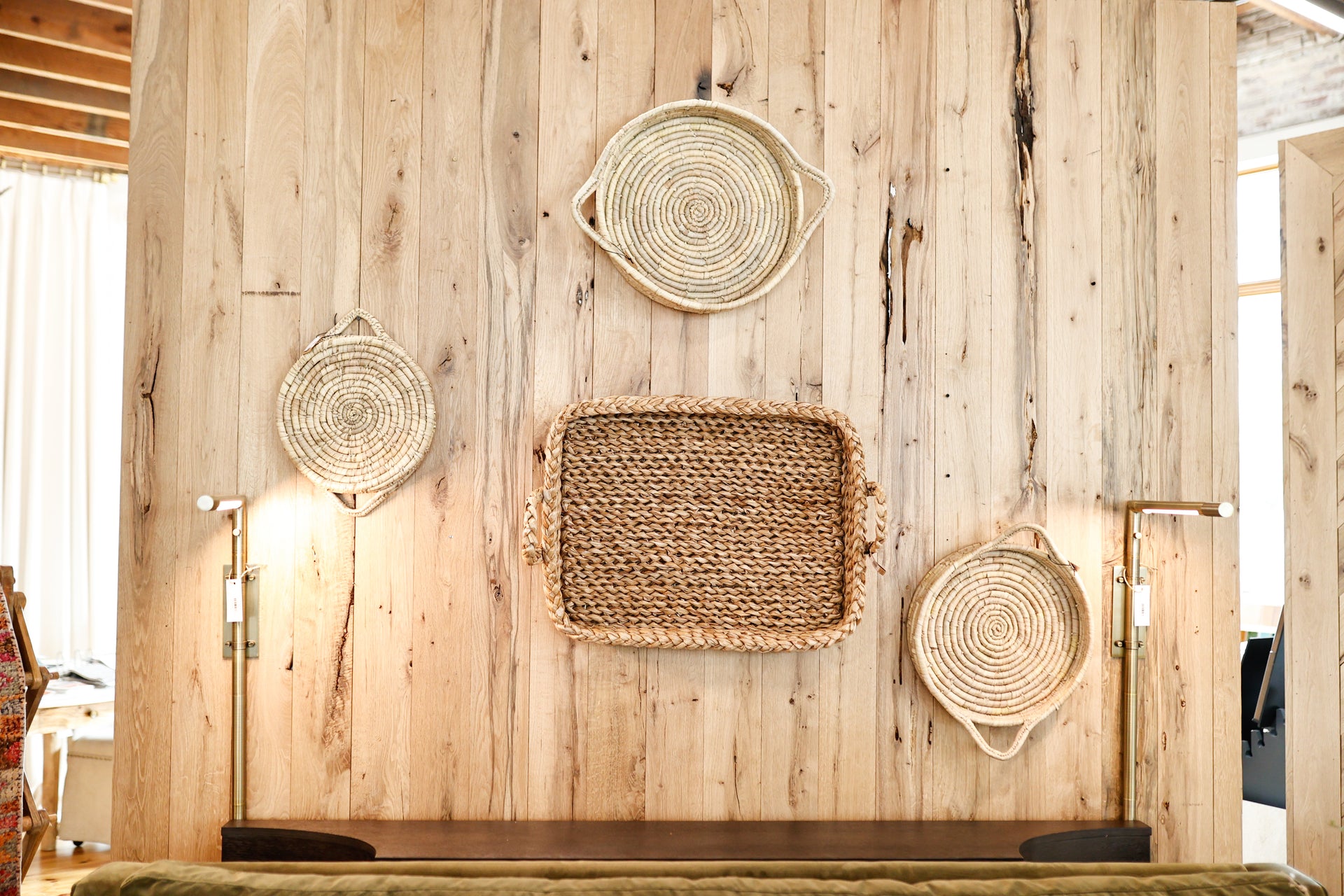 Decorative Hand-Woven Grass & Date Leaf Baskets w/ Handles, Set of 3