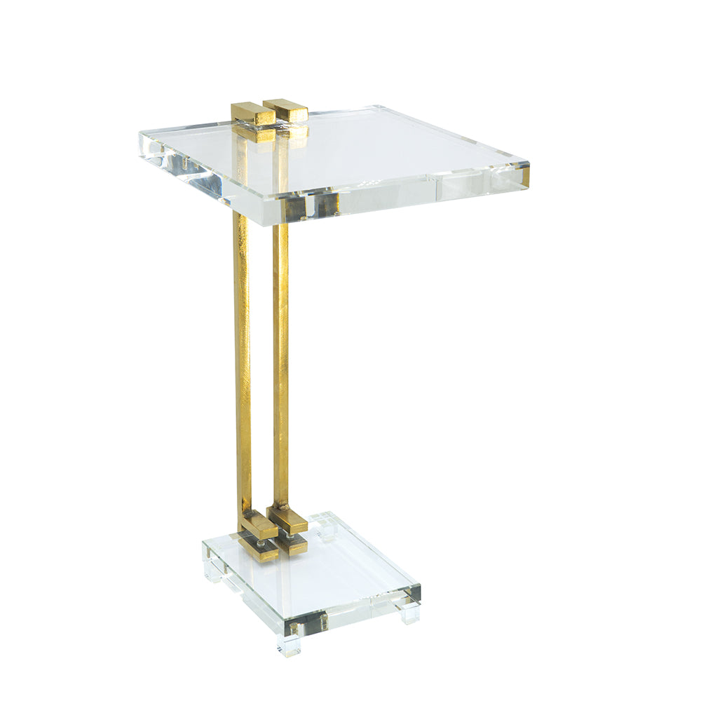 Clear Crystal Side Table with Gold Iron Frame