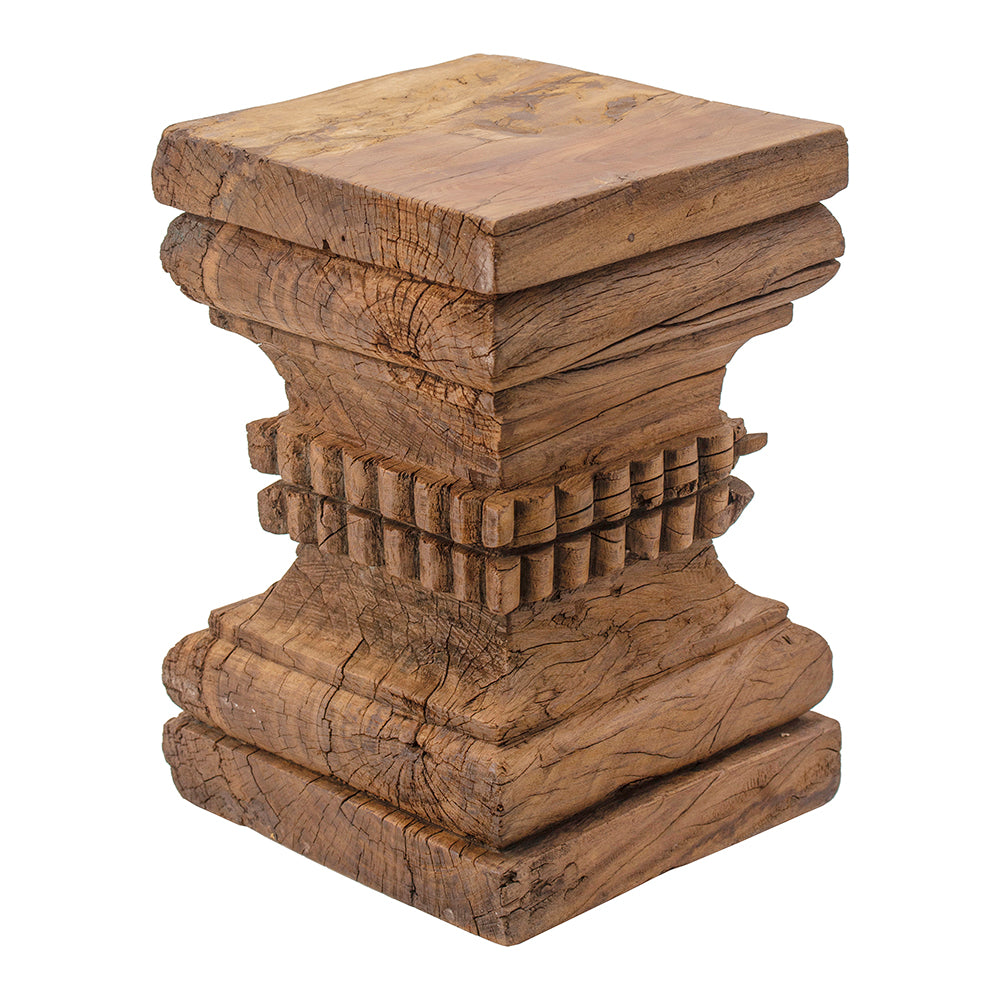 Carved Wooden Pillar Stool