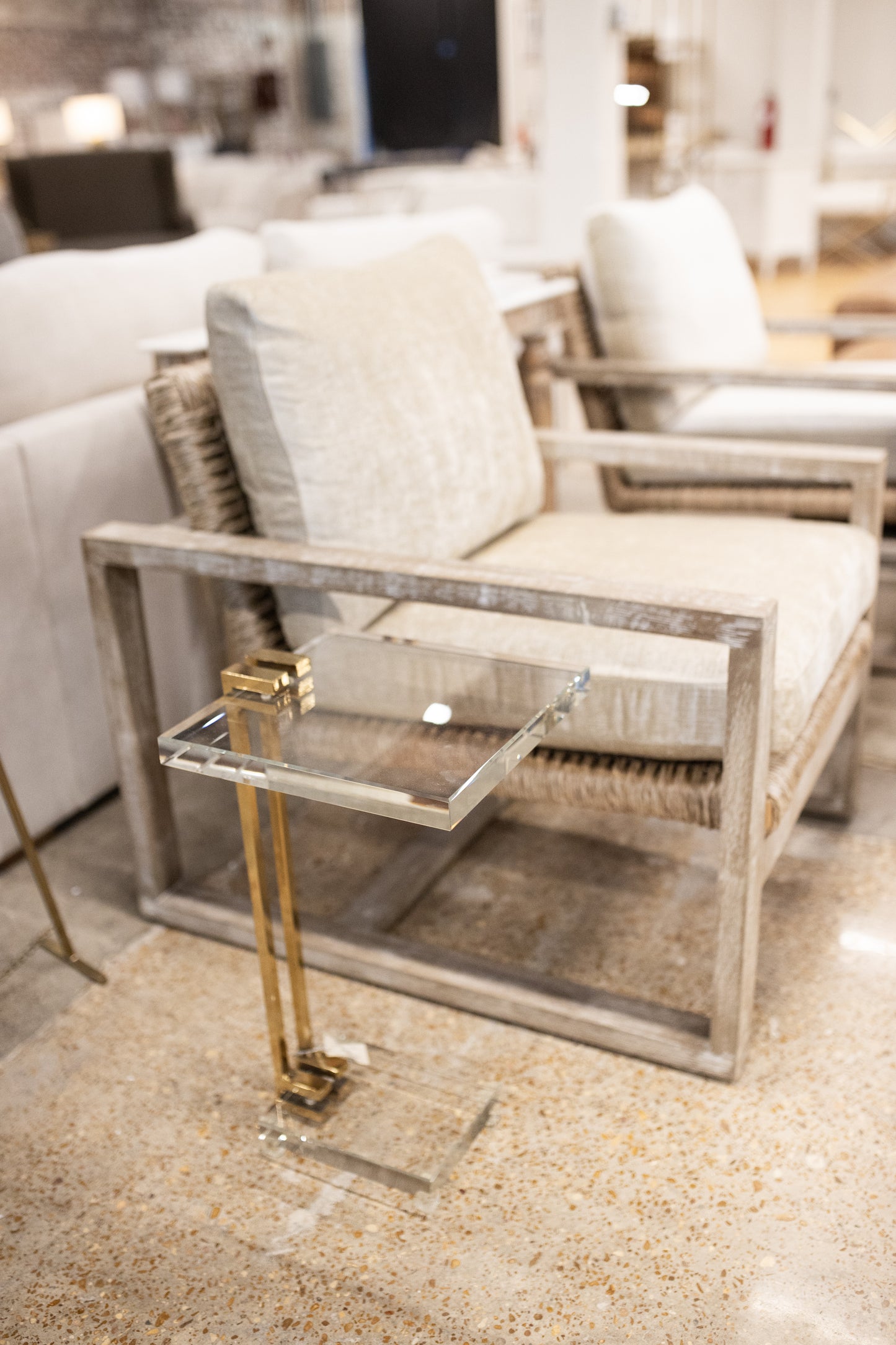 Clear Crystal Side Table with Gold Iron Frame