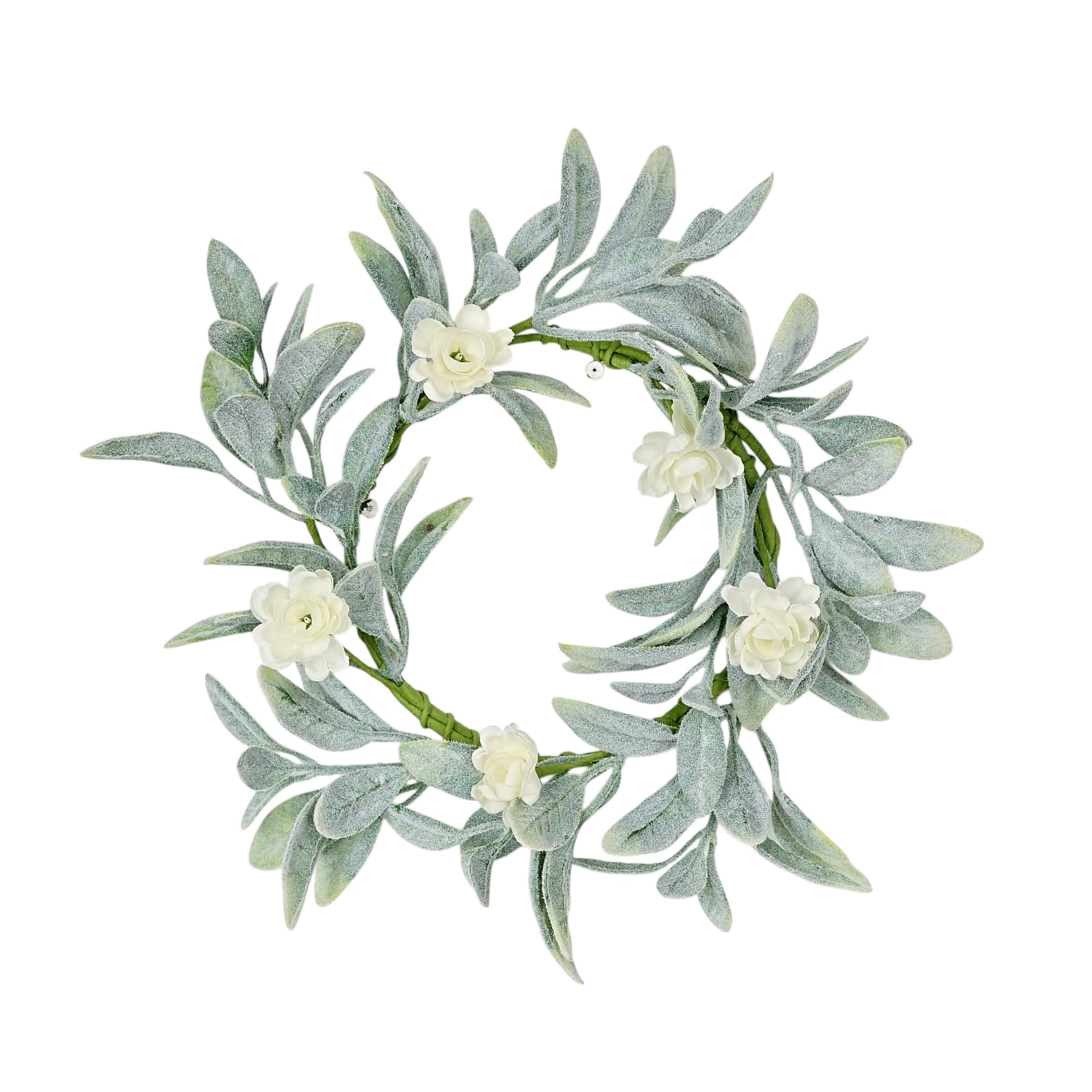 14in(6.5)Wreath-Lamb Ears with Cream Ranunculus