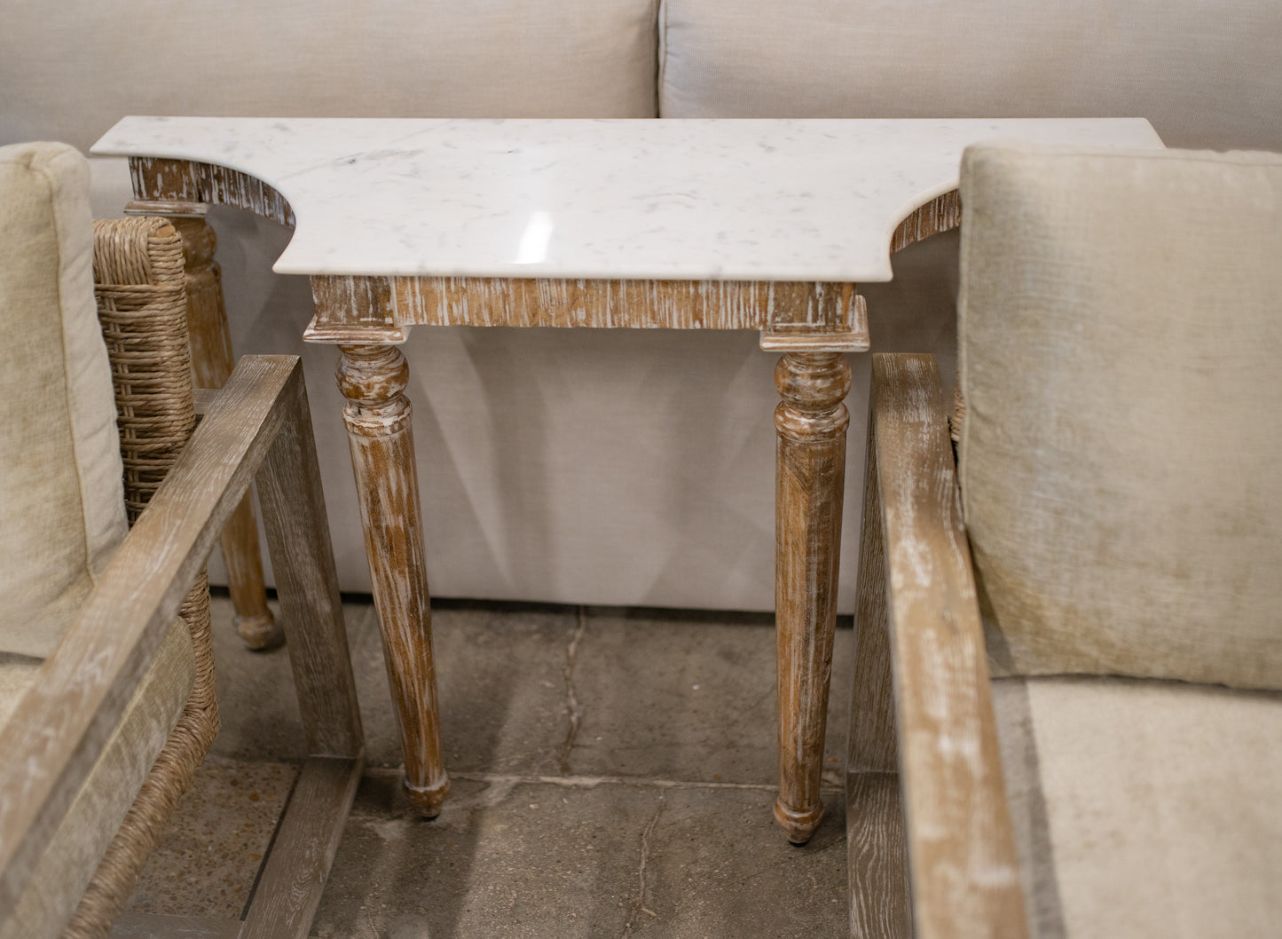 Mango Wood Console Table with White Marble Top