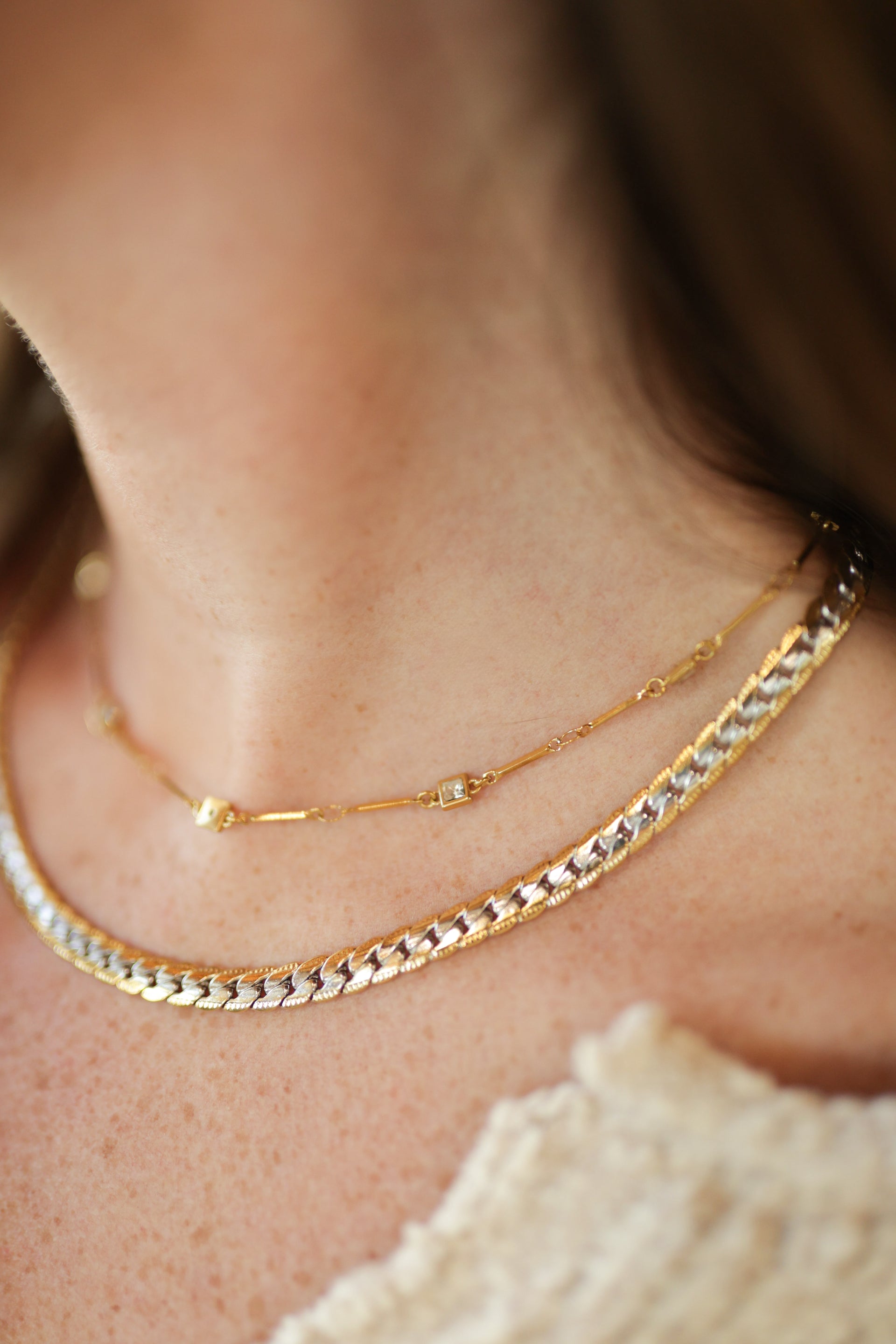 CZ Gold Bar Necklace Water Resistant