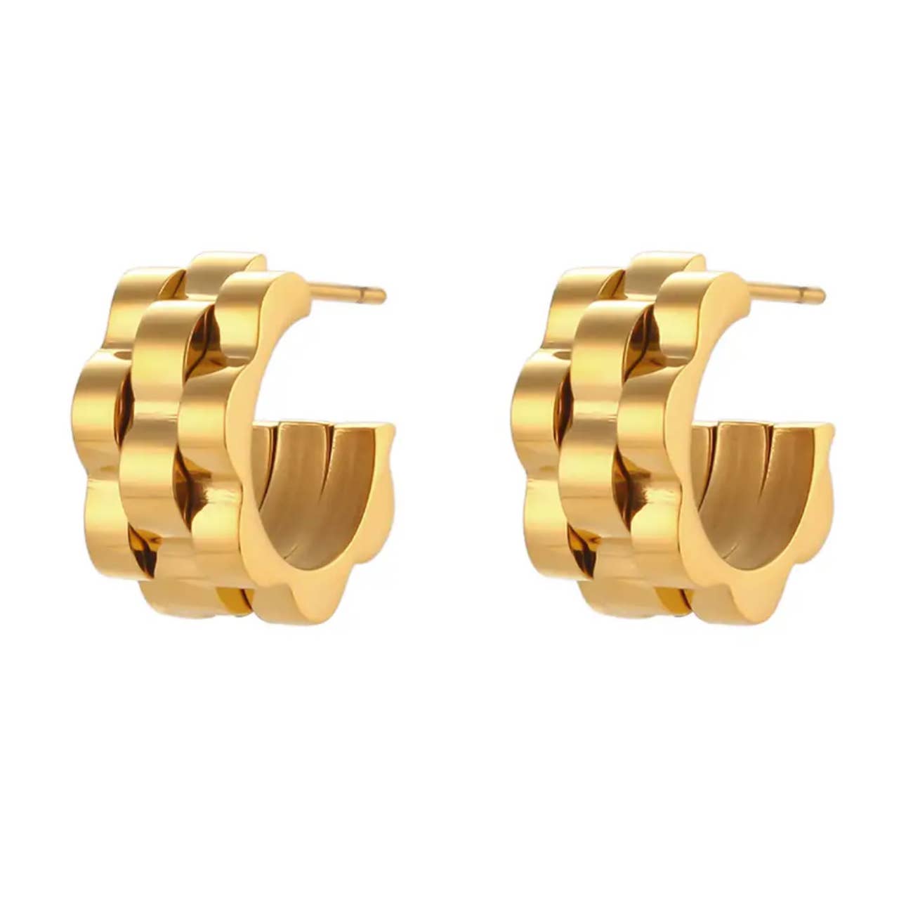 Gold Watch Band Hoop Earrings