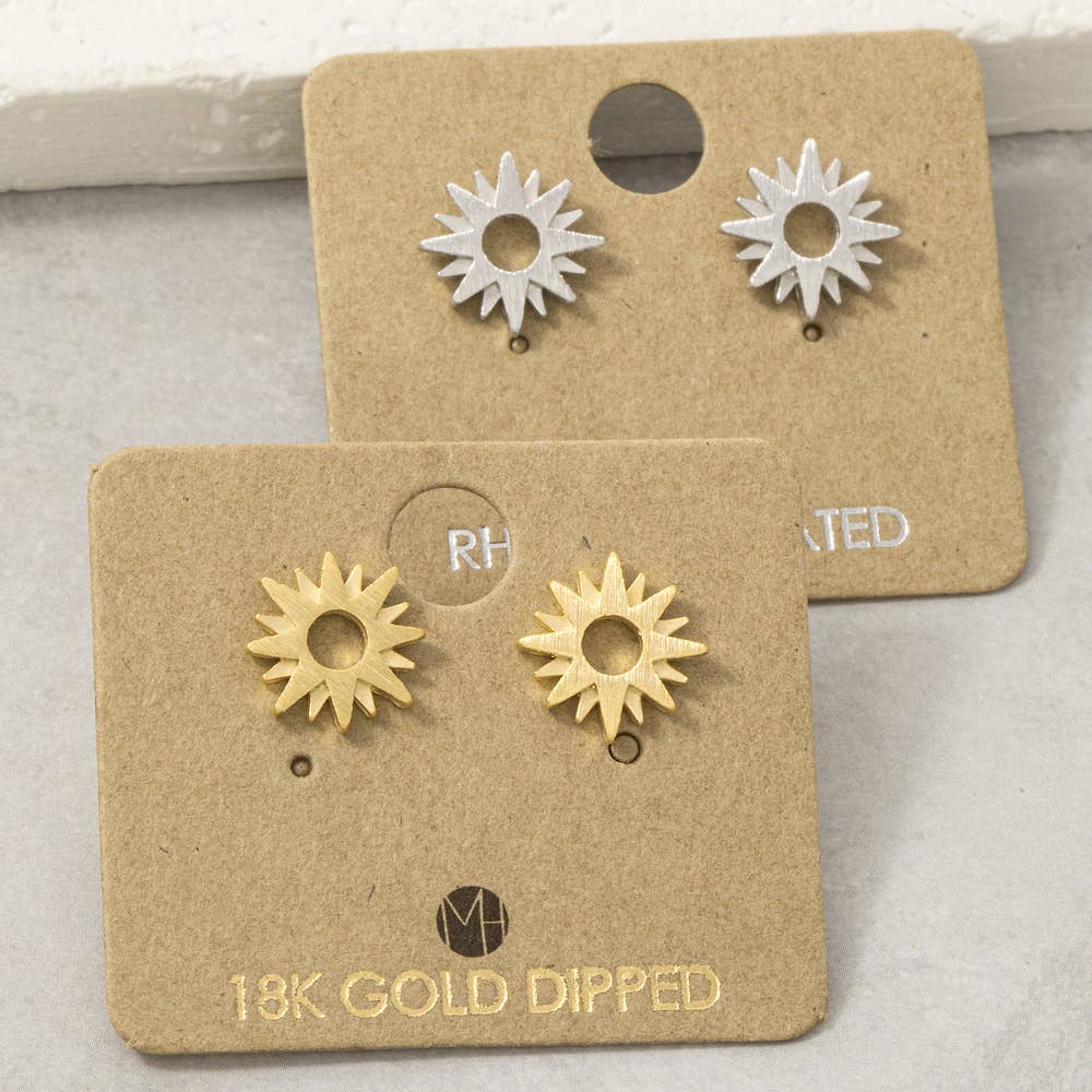18K Gold Dipped Open Sunburst Stud Earrings