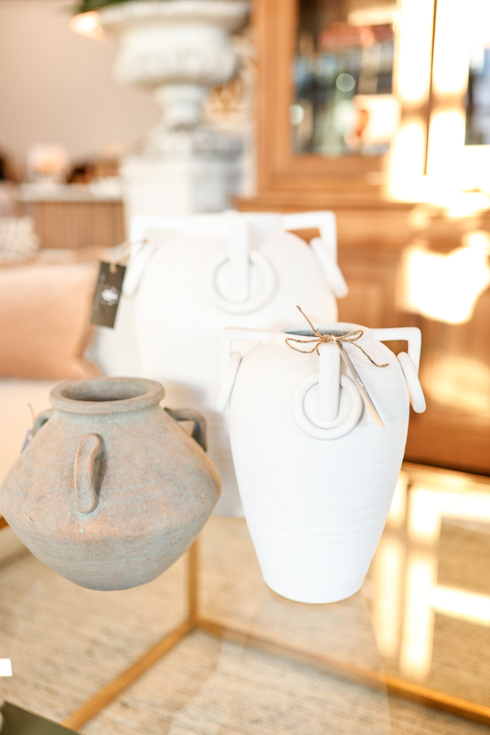 Tapered Terracotta Vase with Decorative Handles