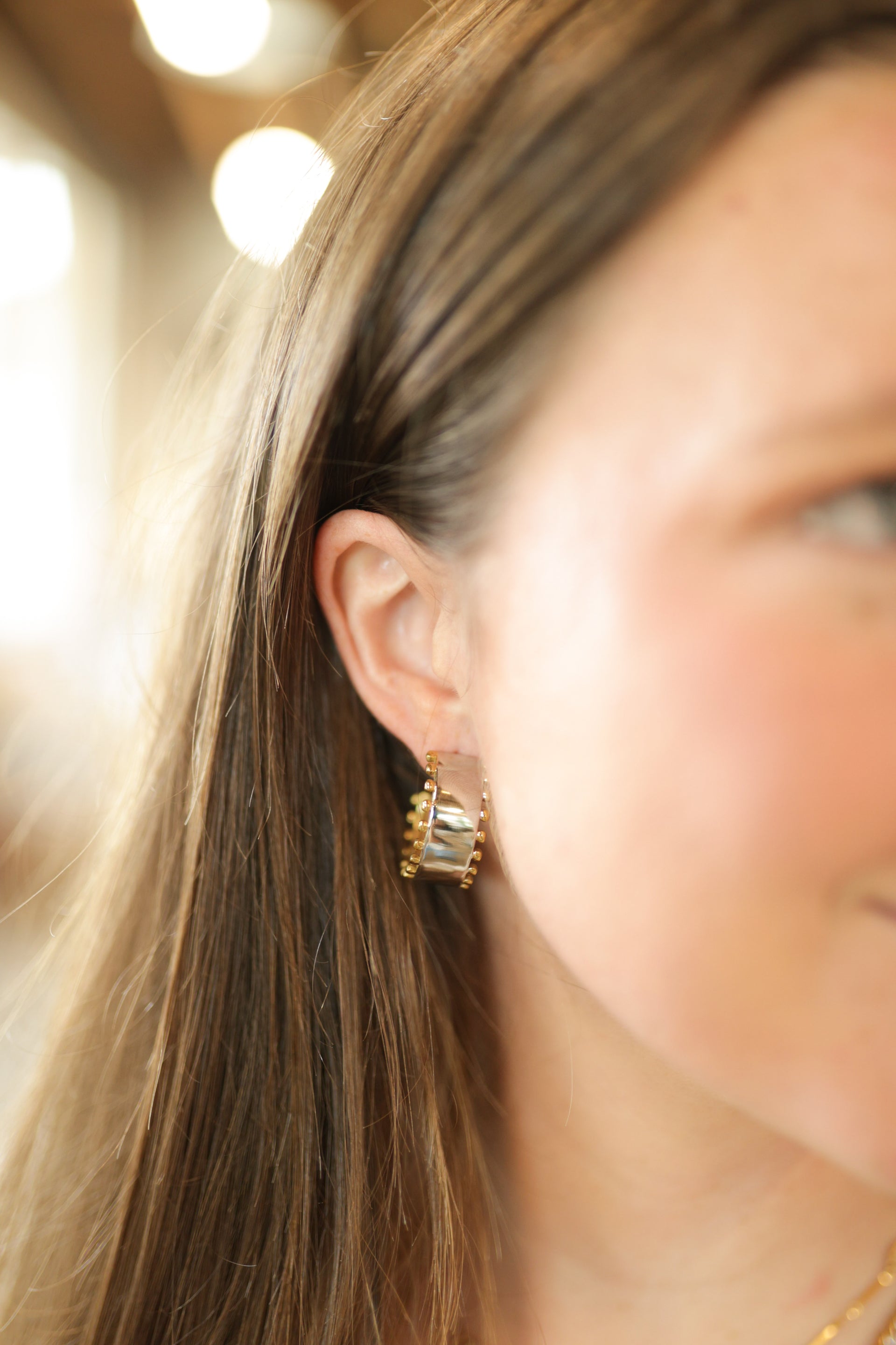 Silver and Gold Beaded Hoop Earrings Waterproof