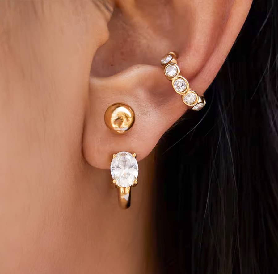 Gold Stud and Oval Earring Waterproof