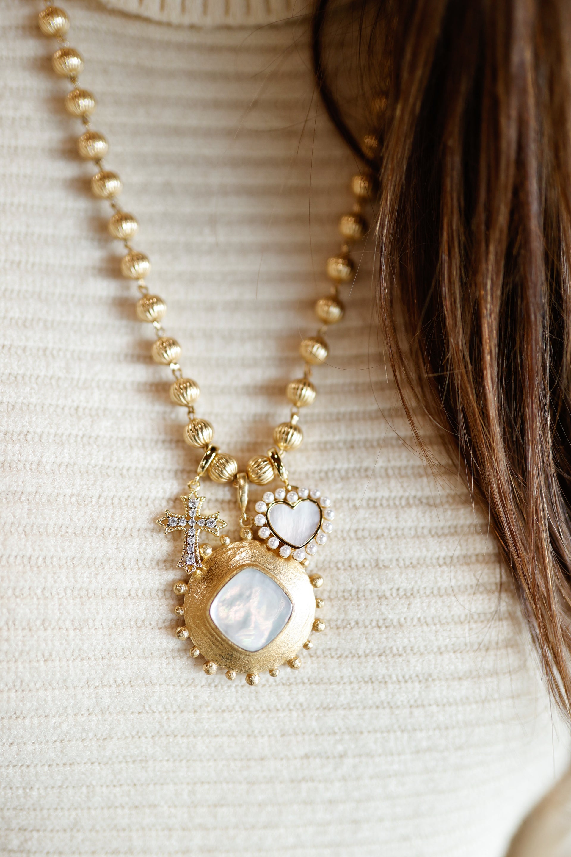 Gold Beaded Necklace with Magnetic Clasp 23” (Charms not included)