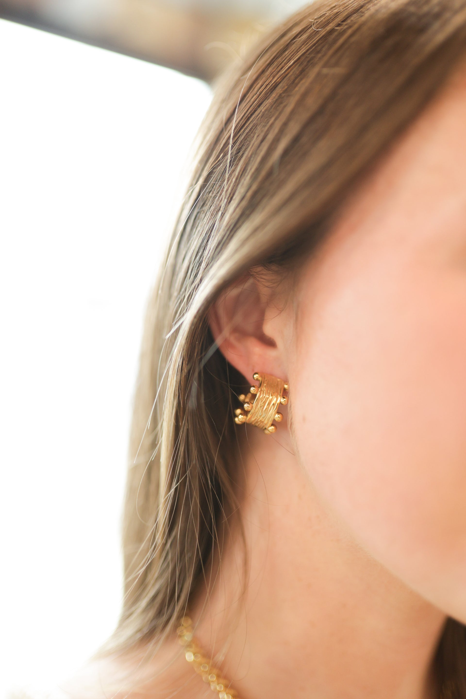 Crown Textured Hoop Earrings Waterproof