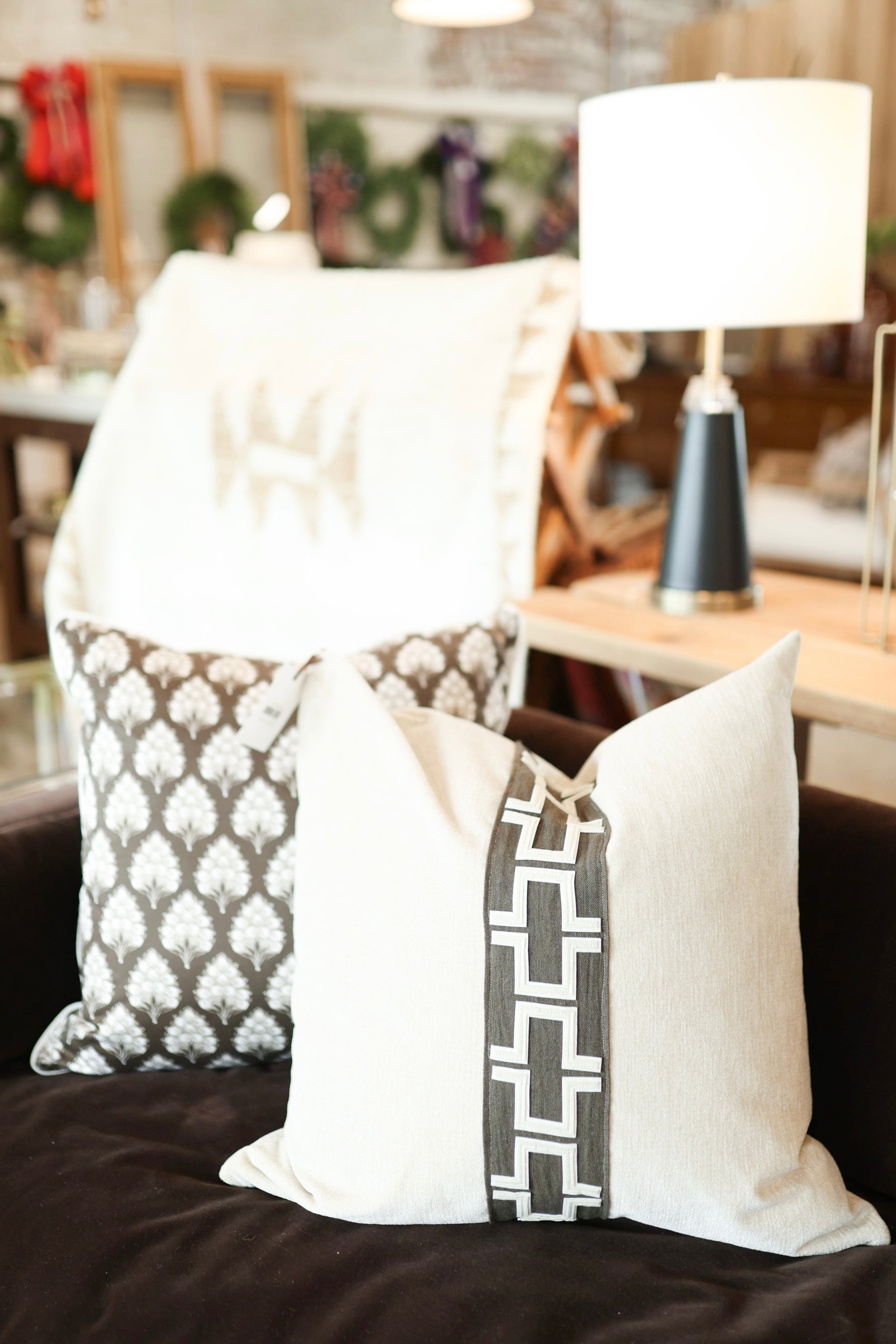 Decorative Paros Ivory Pillow with Trim