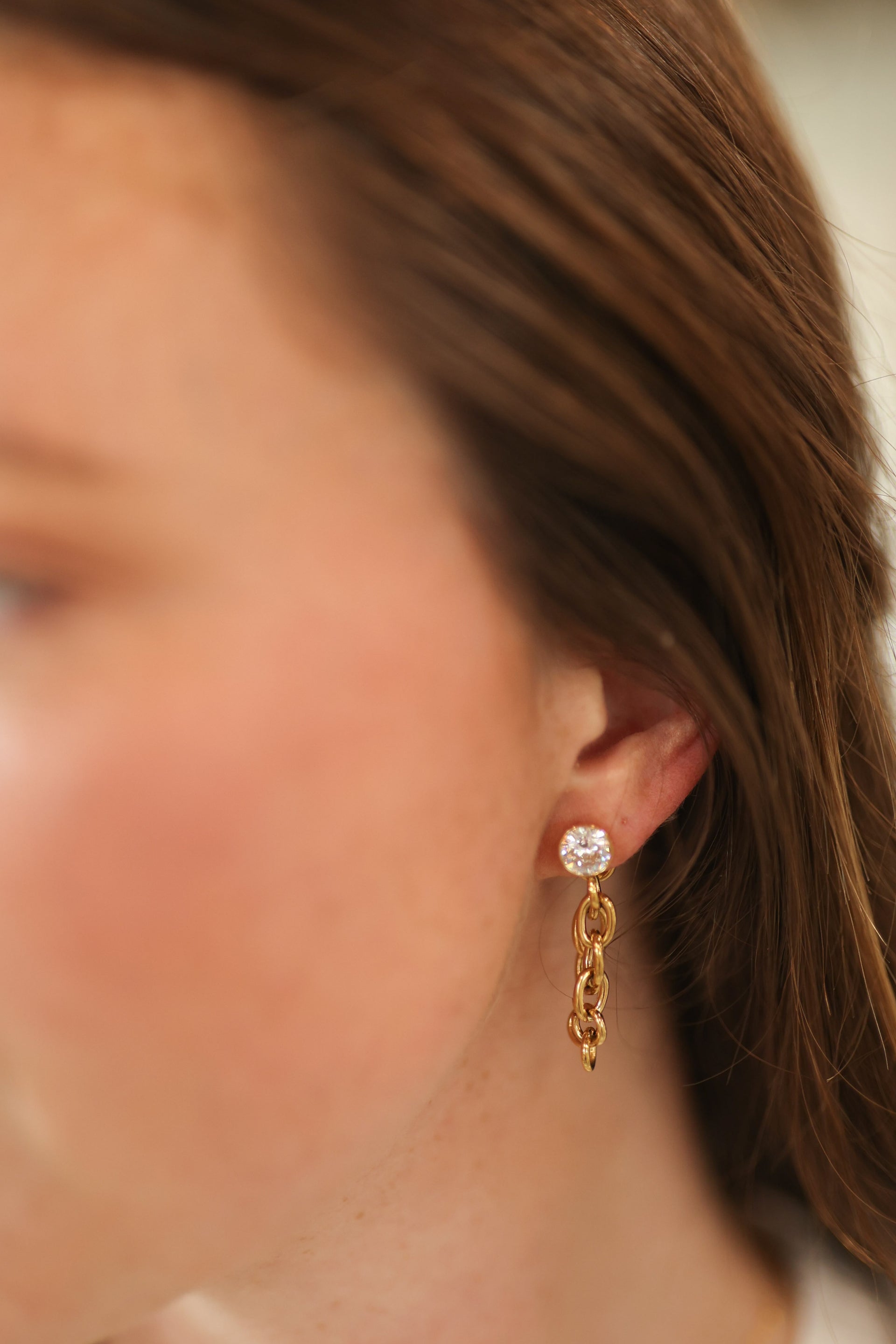 Cz Chain Stud Earrings Waterproof