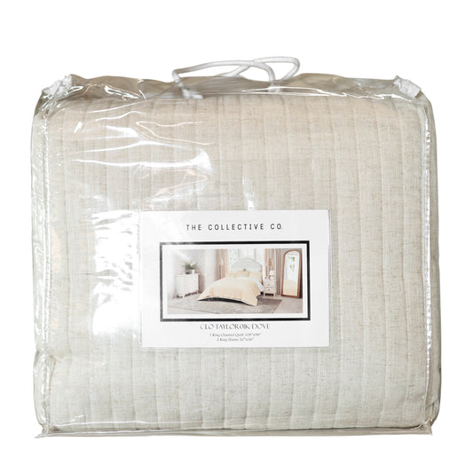 TCC Dove Linen Channel Quilt with 2 Shams - King