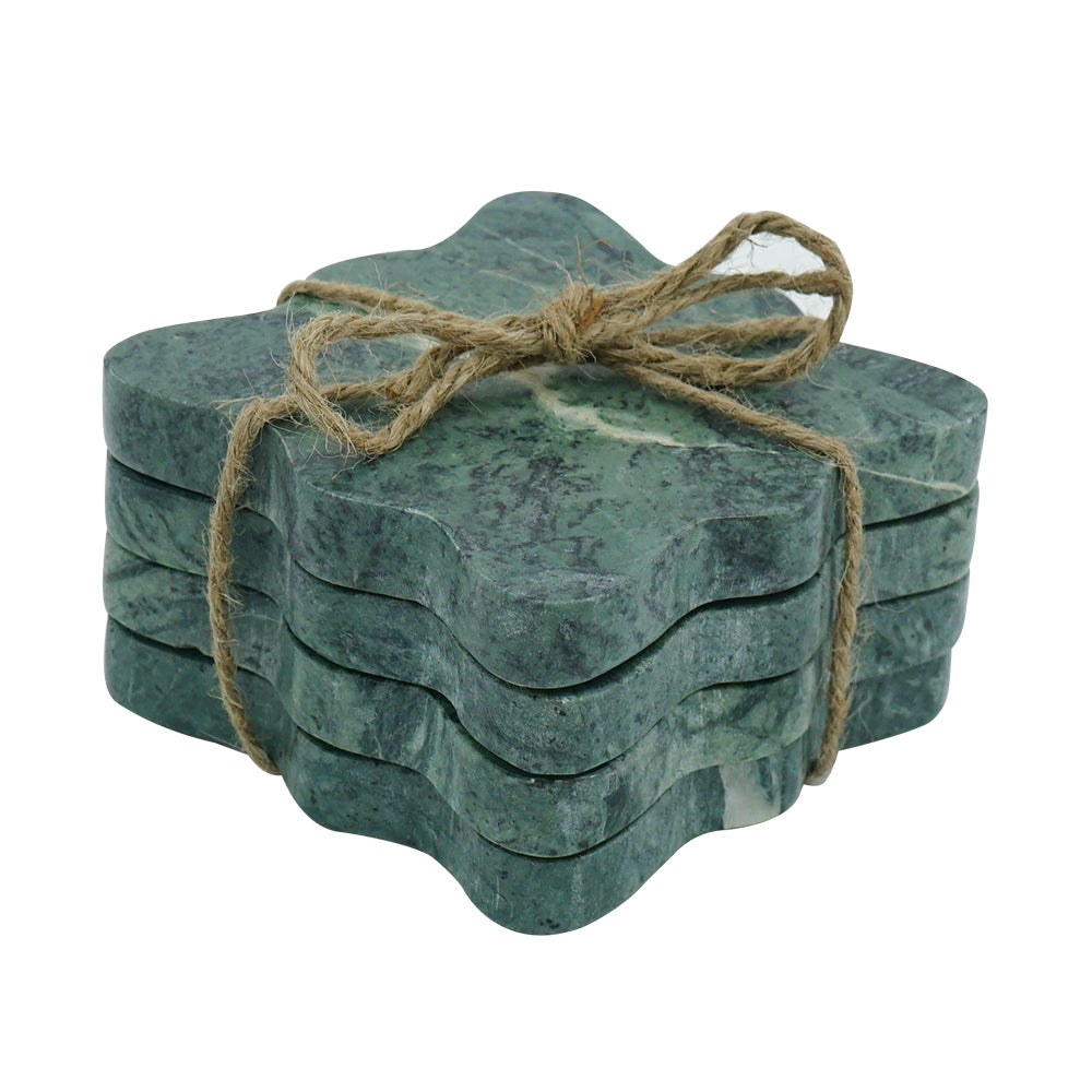 4x4" Teal Marble Coasters Tied with Jute String, set of four
