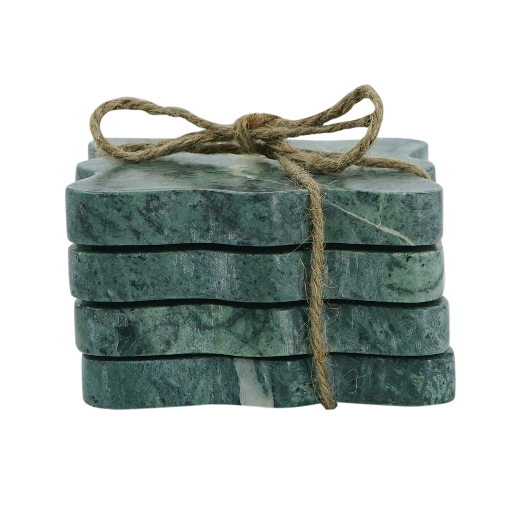 4x4" Teal Marble Coasters Tied with Jute String, set of four