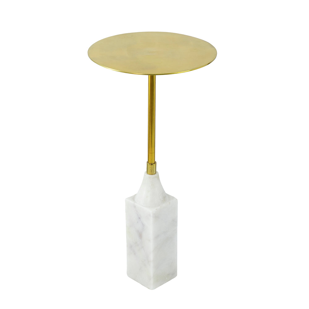 Gold Aluminum Round End Table with Marble Base