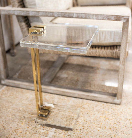 Clear Crystal Side Table with Gold Iron Frame