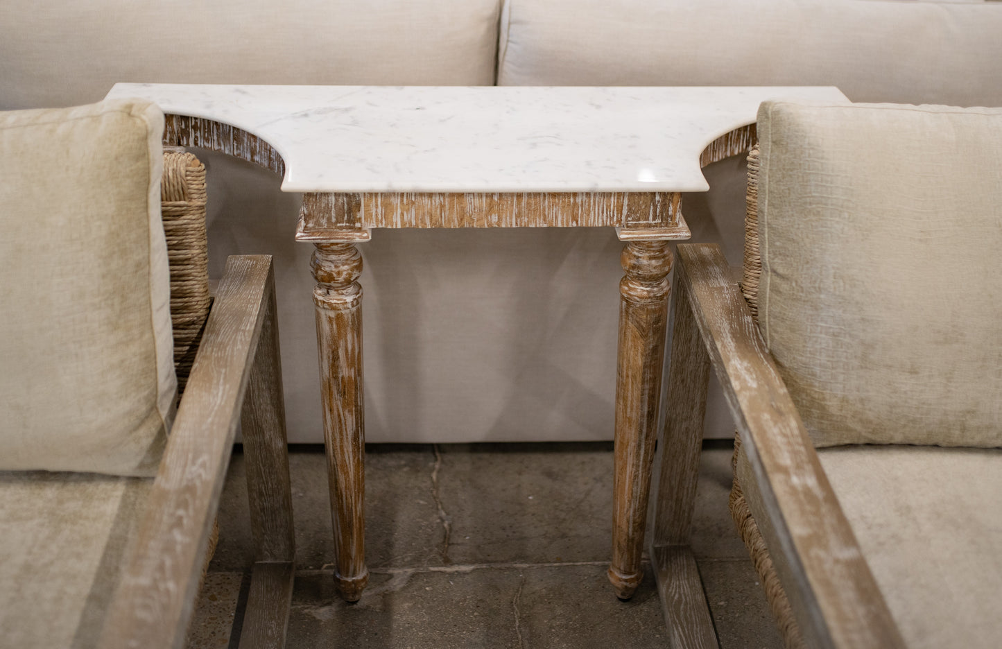 Mango Wood Console Table with White Marble Top