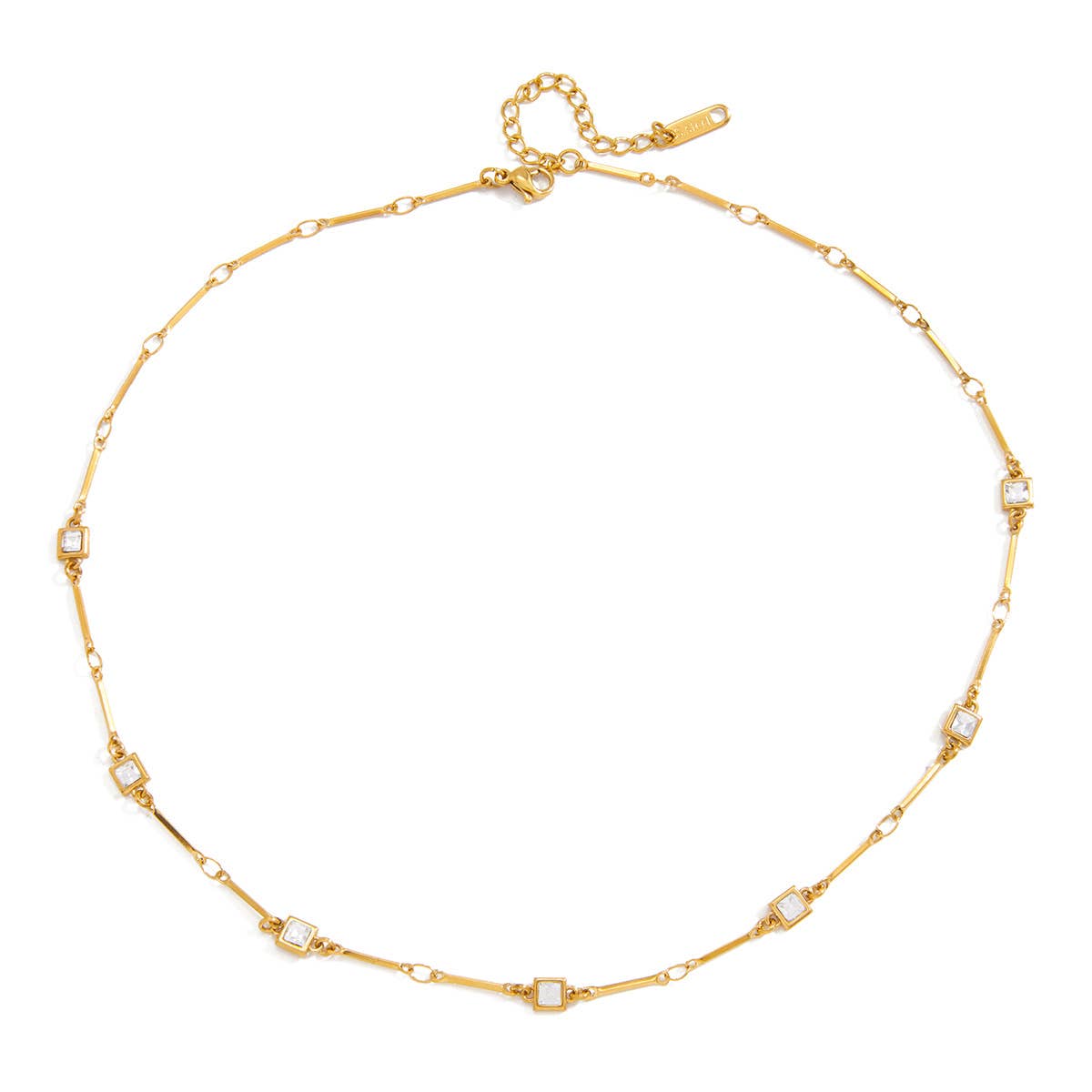 CZ Gold Bar Necklace Water Resistant