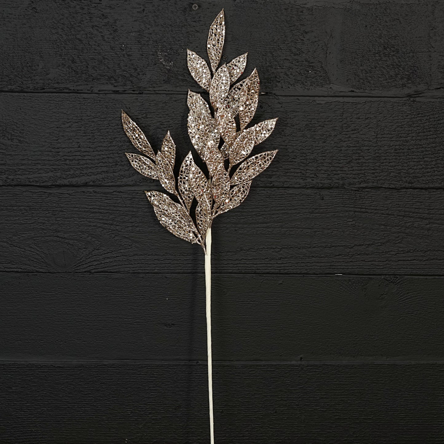 32258-26in Glittered mesh bay leaves Branch-CHAM